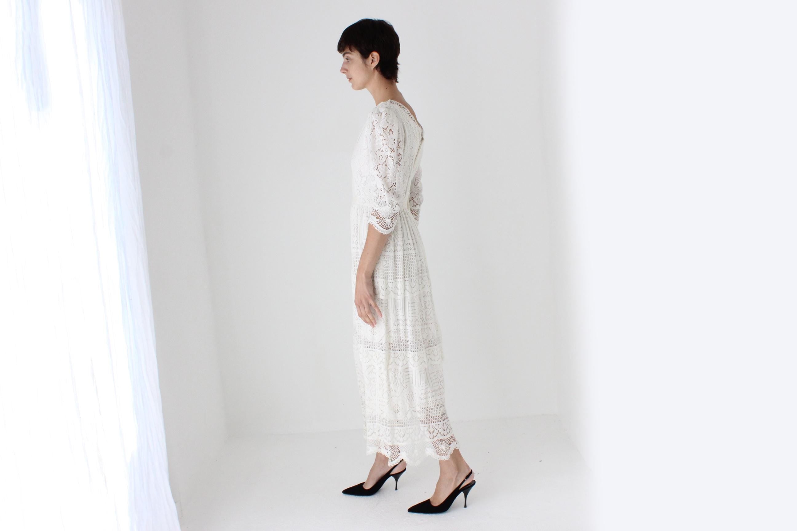 70s Cotton Doily Long Sleeve Wedding Dress