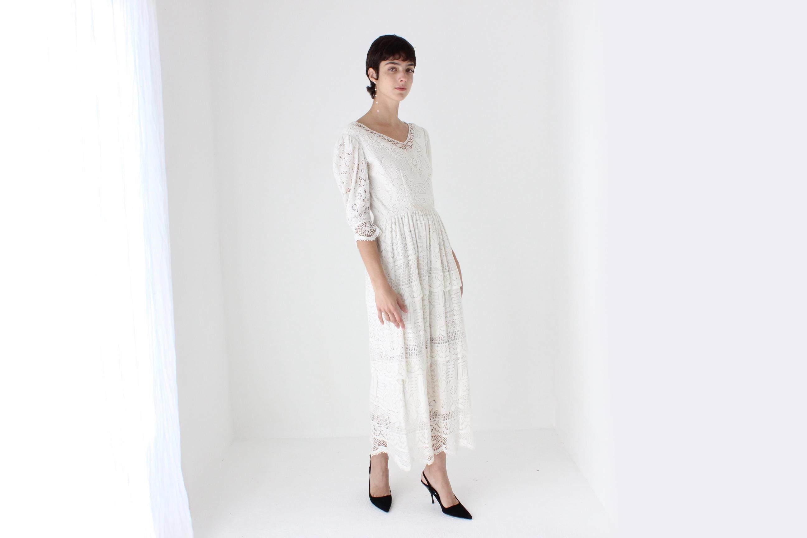 70s Cotton Doily Long Sleeve Wedding Dress