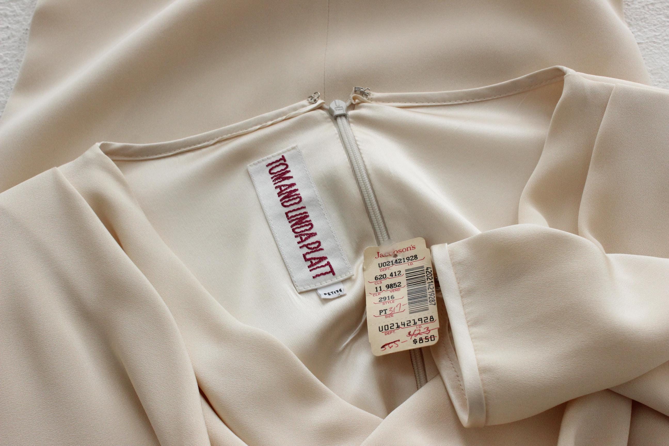 80s Sharp Shoulder Draped Hourglass Dress w/ Trailing Gemstones by Tom & Linda Platt