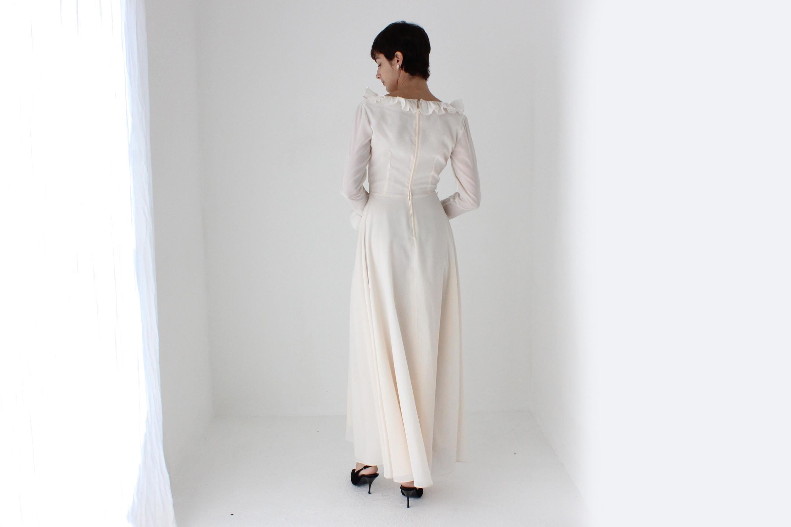 Romantic 1970s Ruffle Sleeve Maxi Dress
