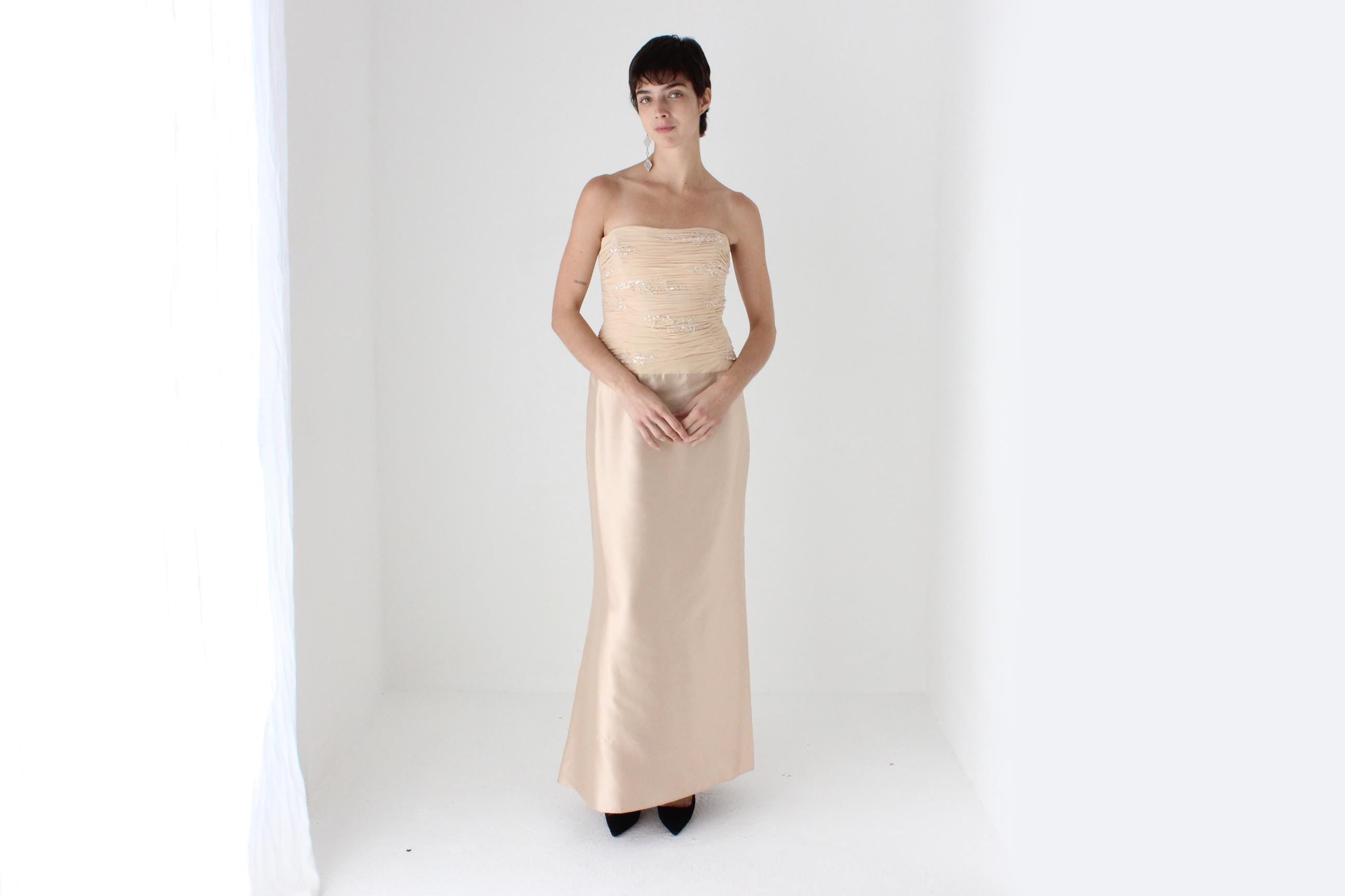 Y2K Teri Jon by Rickie Freeman Pure Silk Strapless Bustier Formal Gown