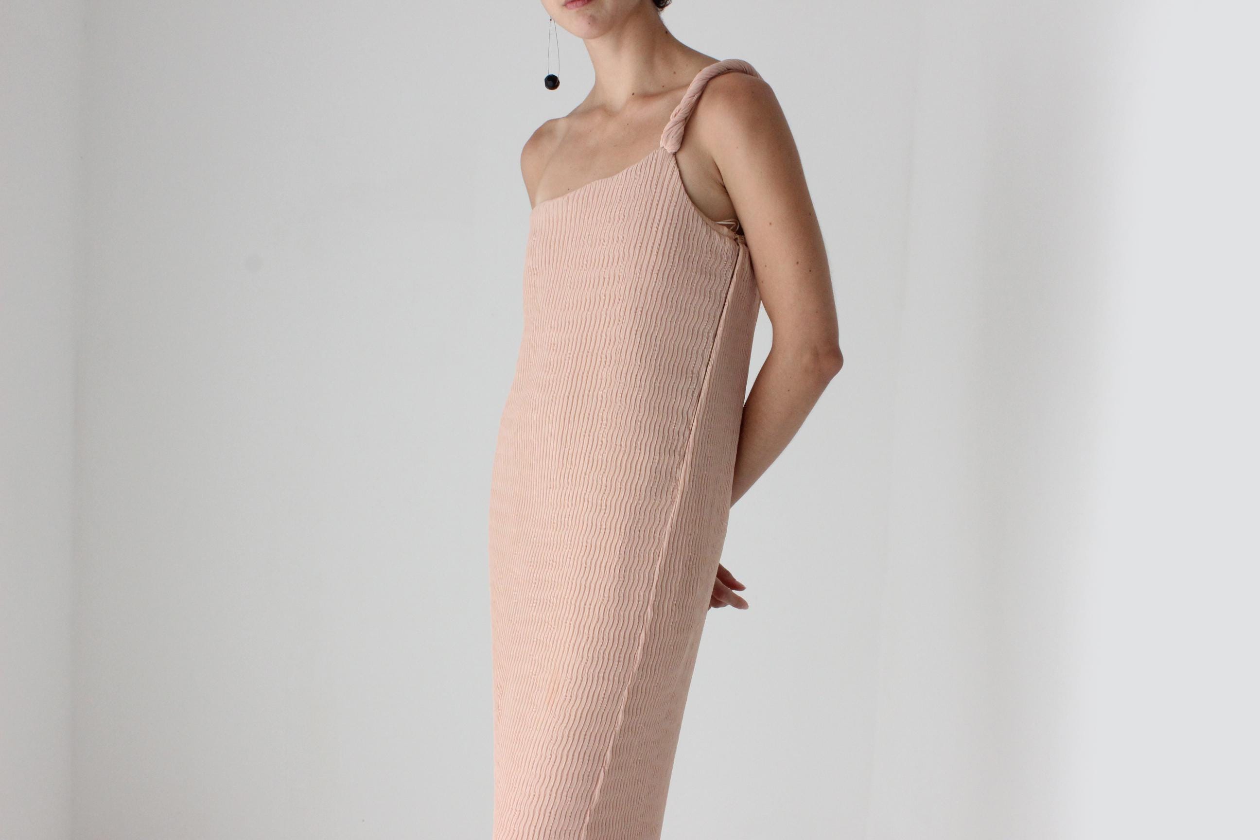 2000s Max Mara Pianoforte Plisse Crinkle One Shoulder Gown