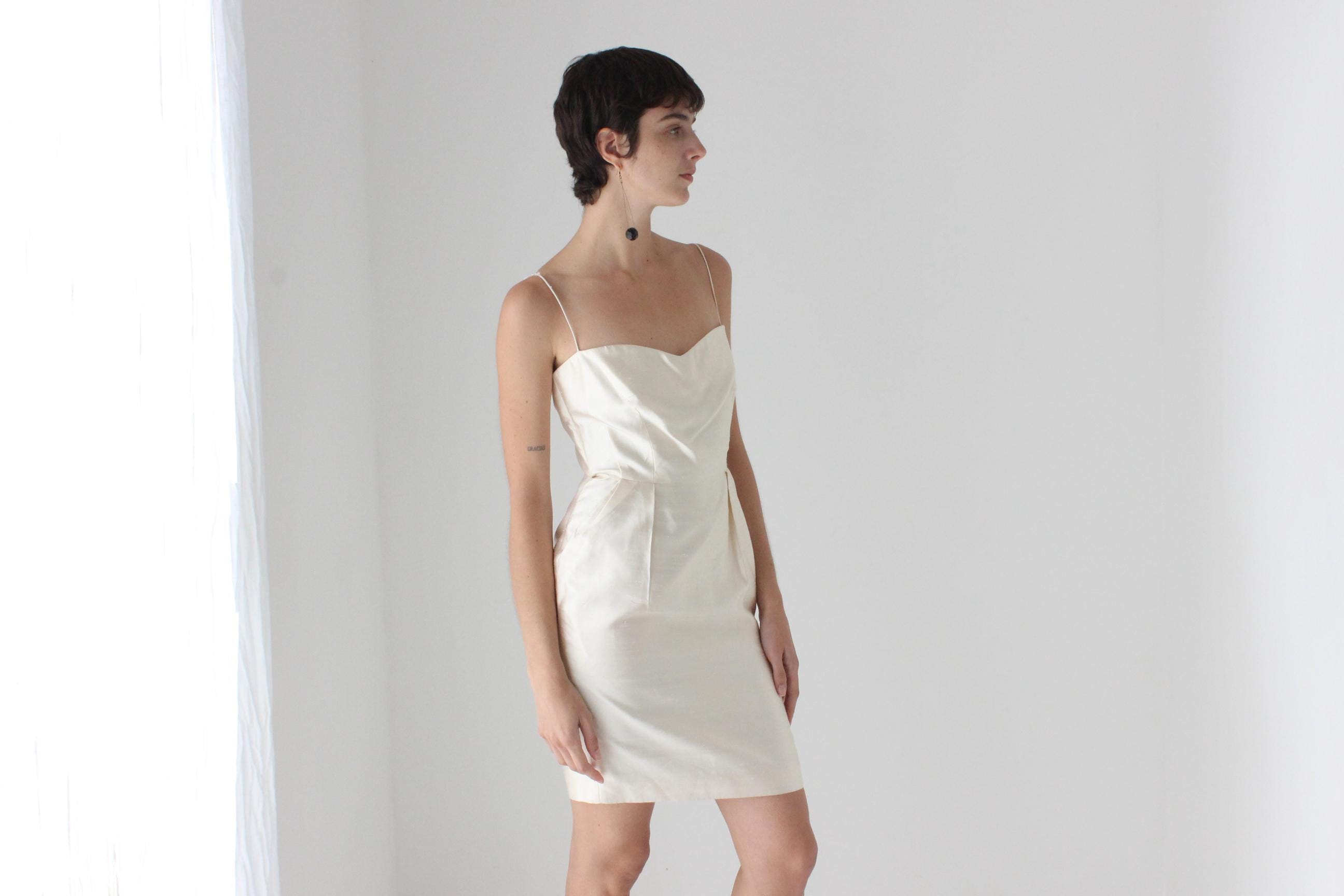 80s Donna Karan Pearlescent Silk Mini