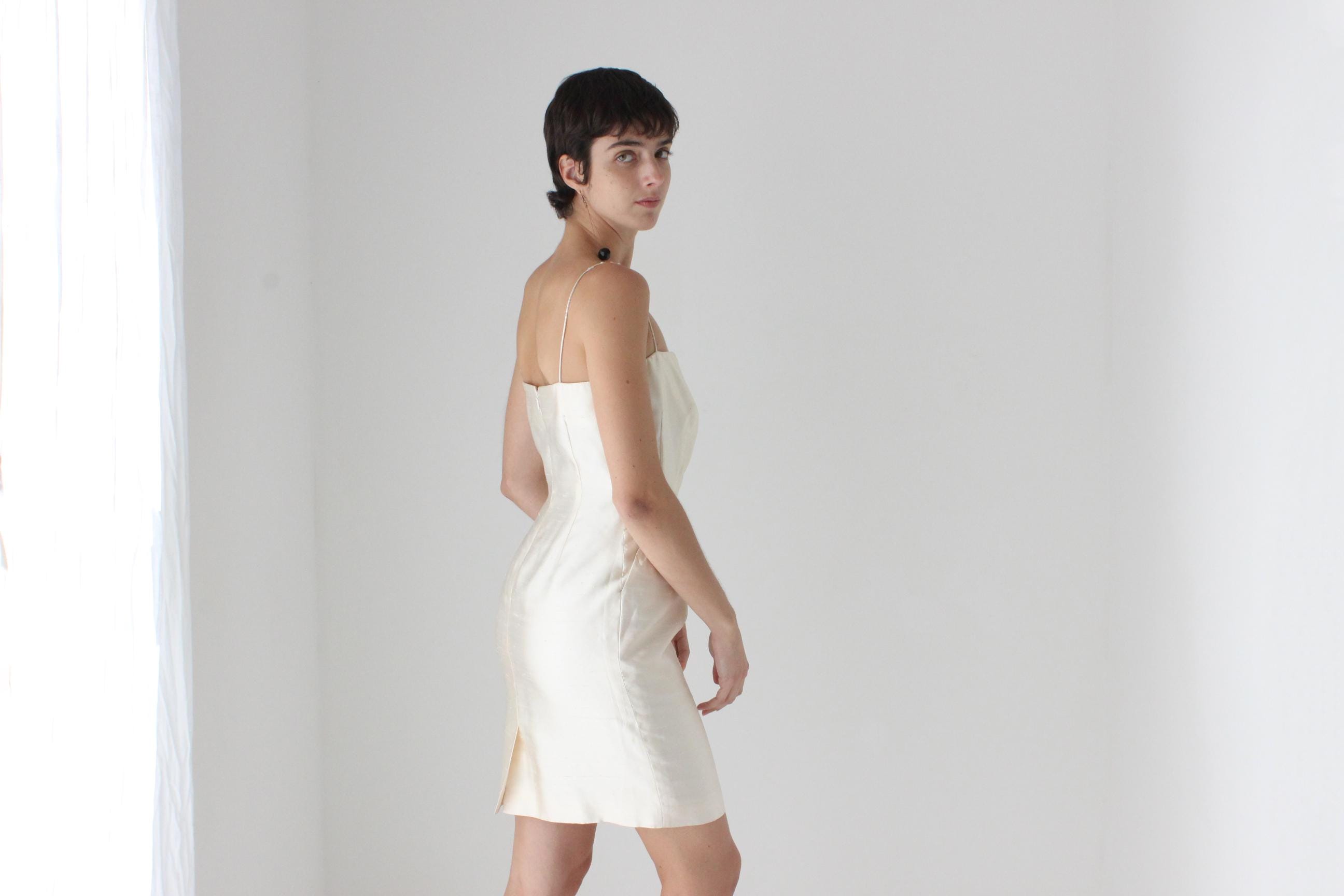 80s Donna Karan Pearlescent Silk Mini