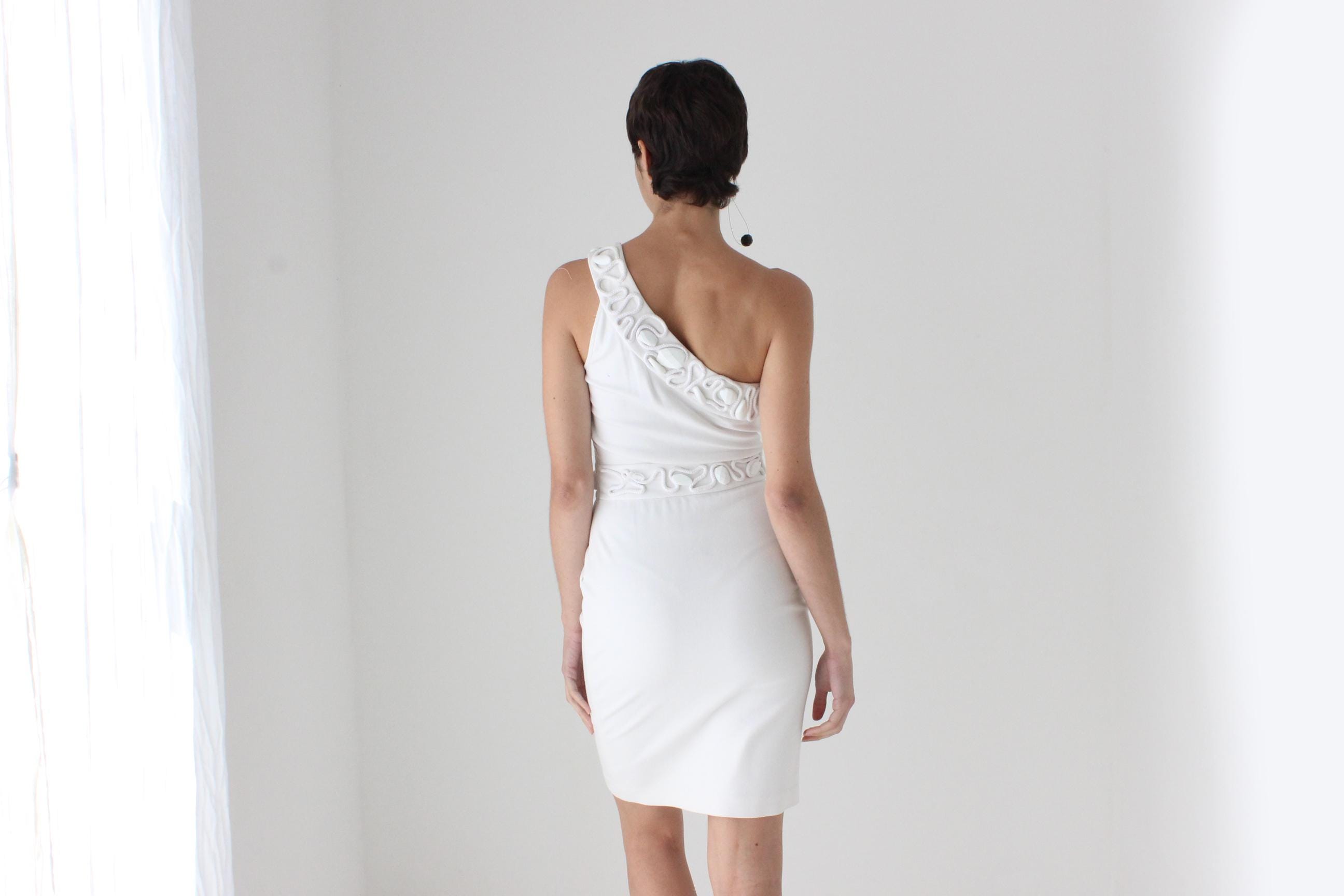 2000s Diane Von Furstenberg Stretch One Shoulder Mini w/ Glass Gems