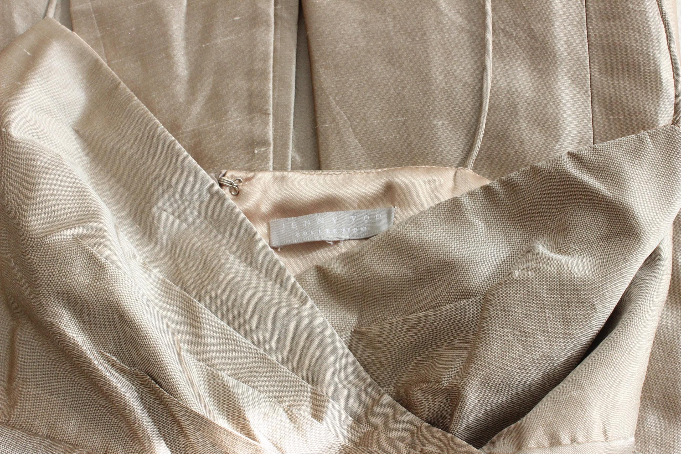2000s Jenny Yoo Iridescent Raw Silk Neutral Cocktail Dress