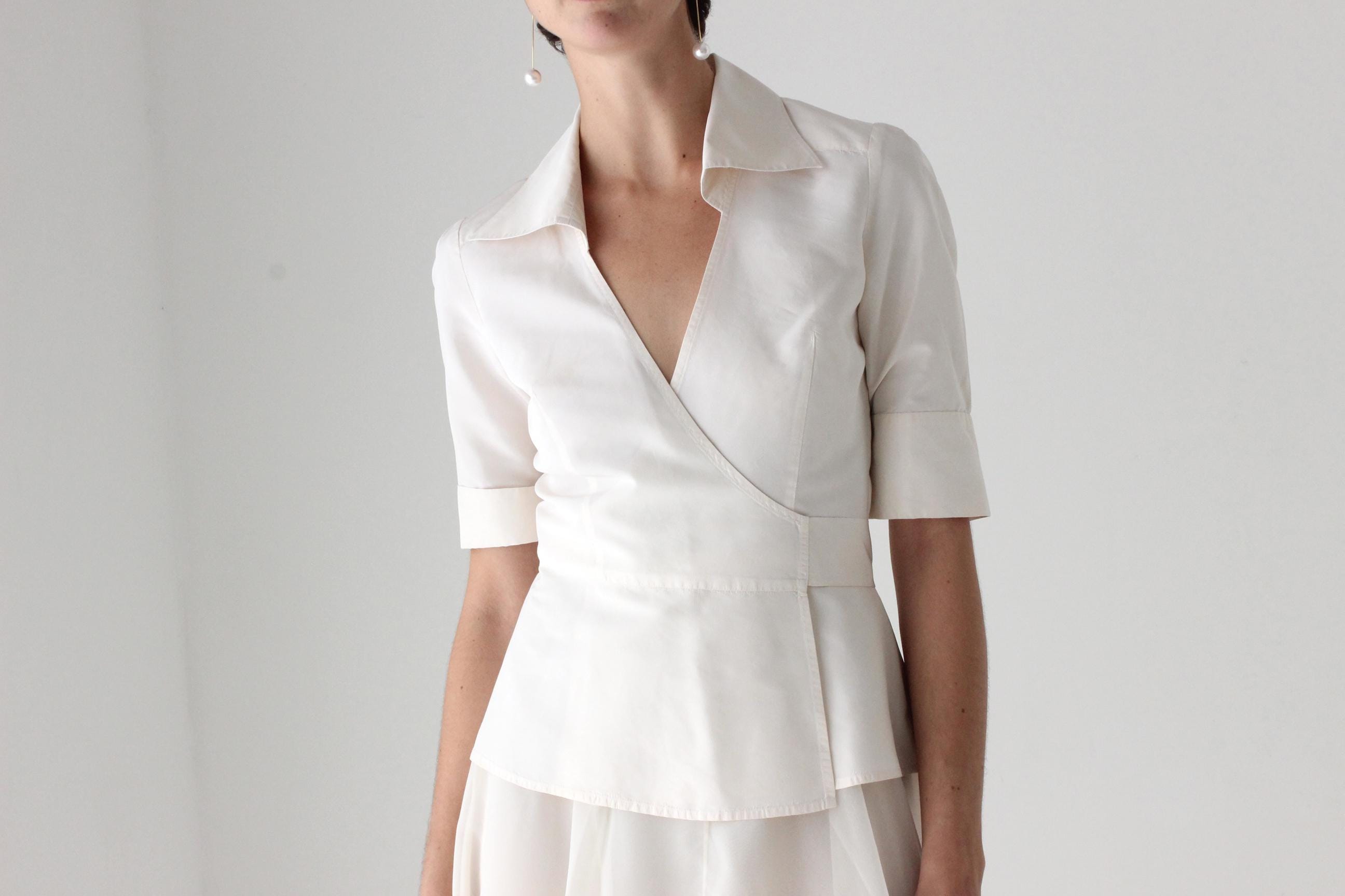 2000s Diane Von Furstenberg Silk Taffeta Wrap Blouse