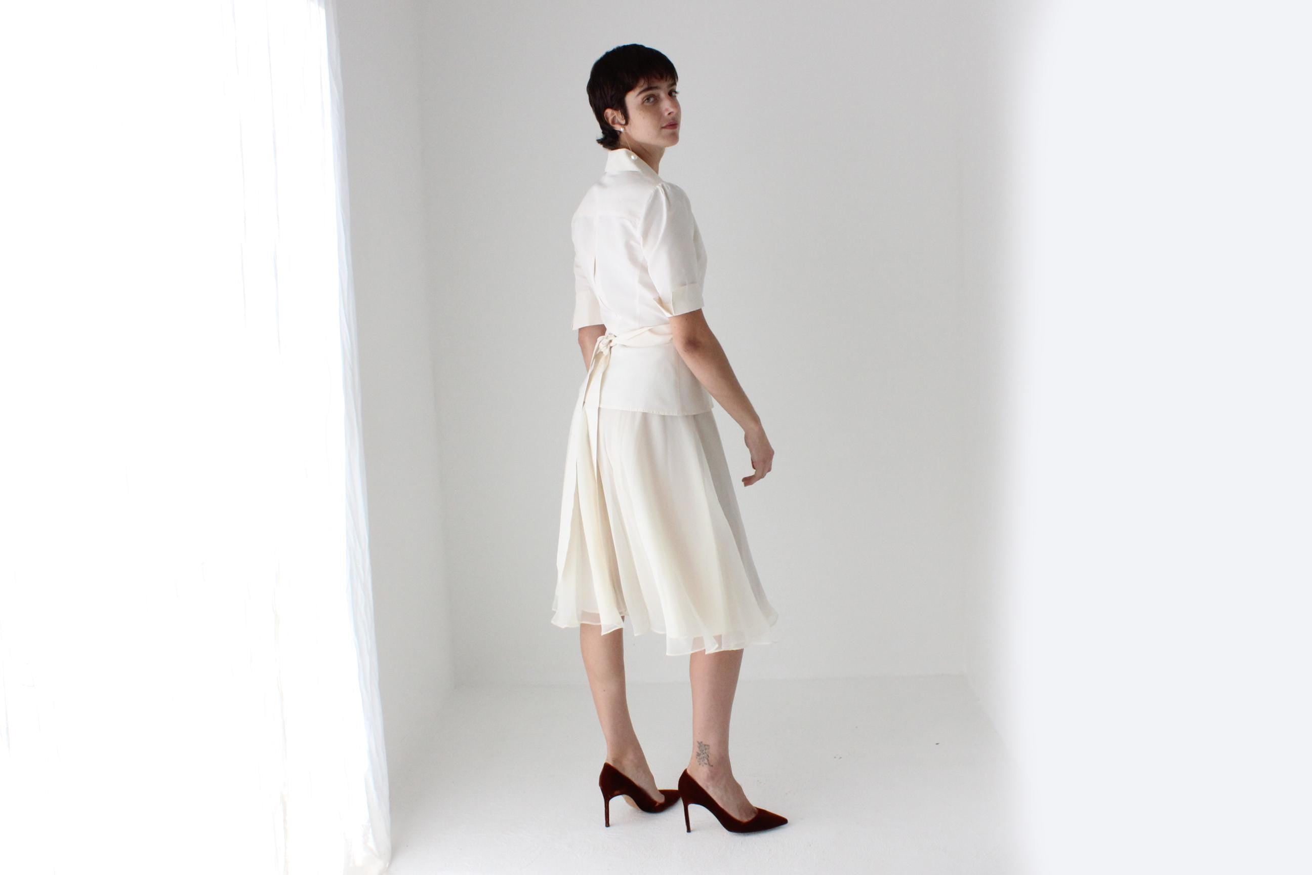 80s Merivale Hemmes Ivory Chiffon High Waist Circle Skirt