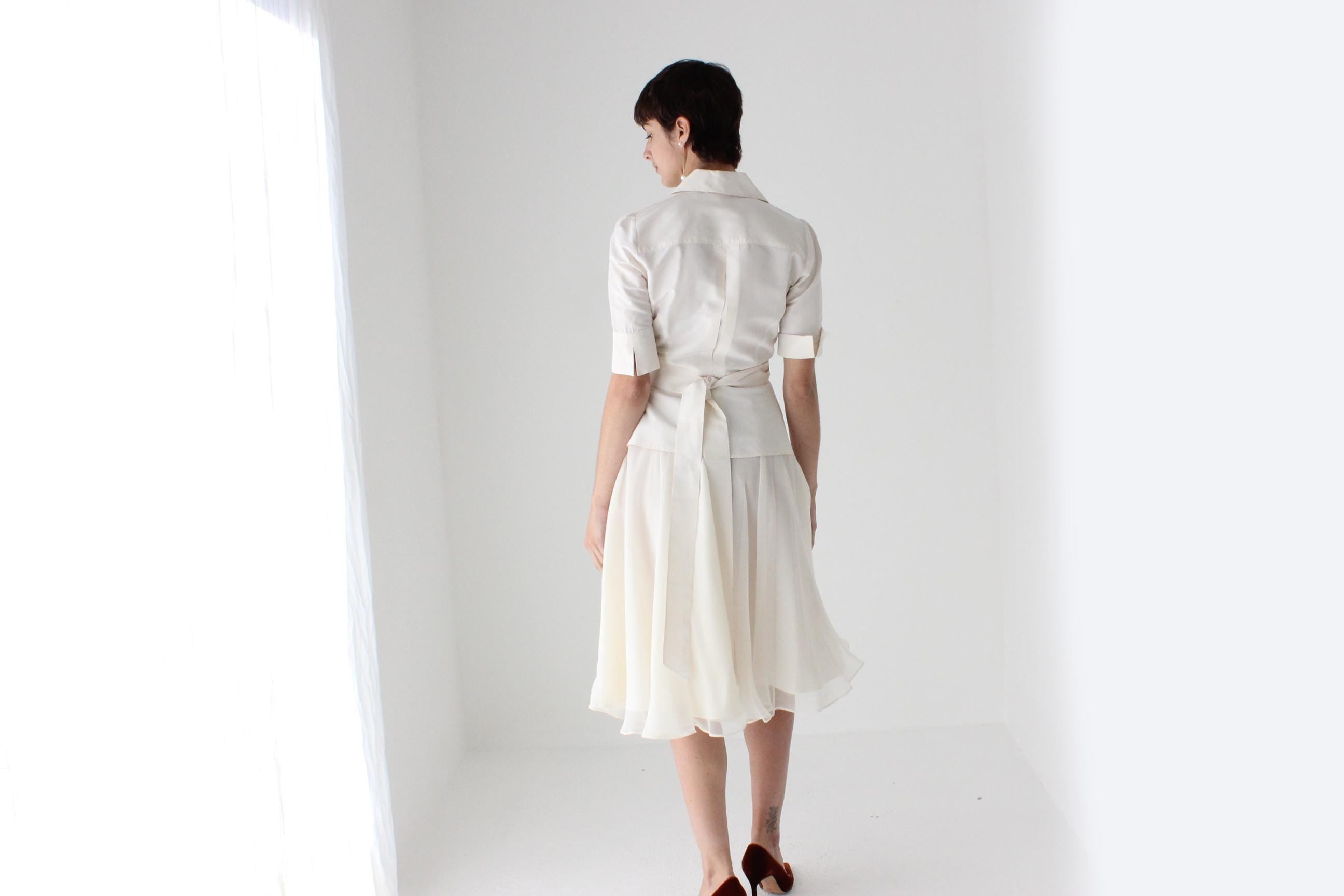 80s Merivale Hemmes Ivory Chiffon High Waist Circle Skirt