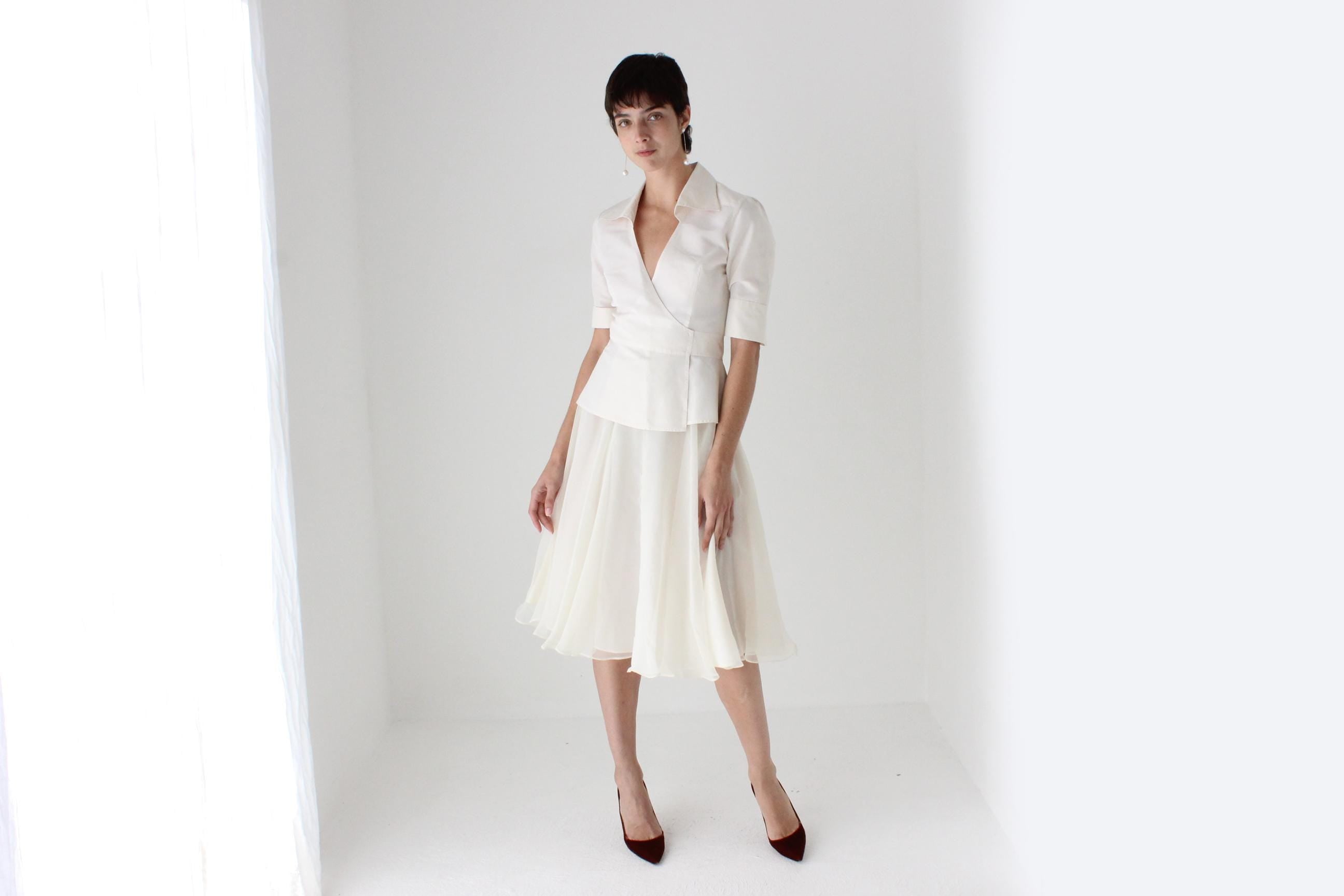 80s Merivale Hemmes Ivory Chiffon High Waist Circle Skirt