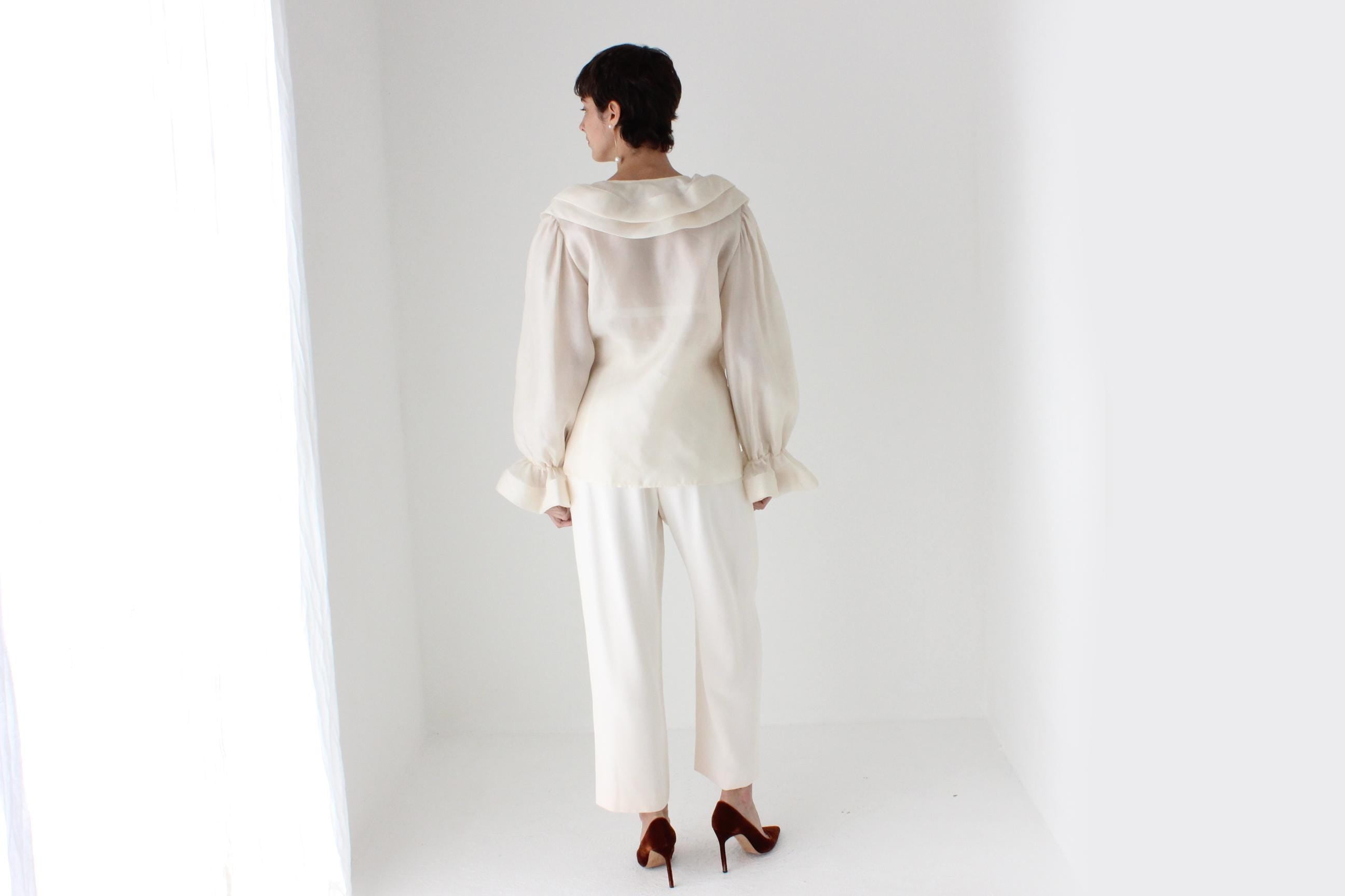 80s OSCAR De La RENTA Sheer Gauze Harlequin Ruffle Blouse