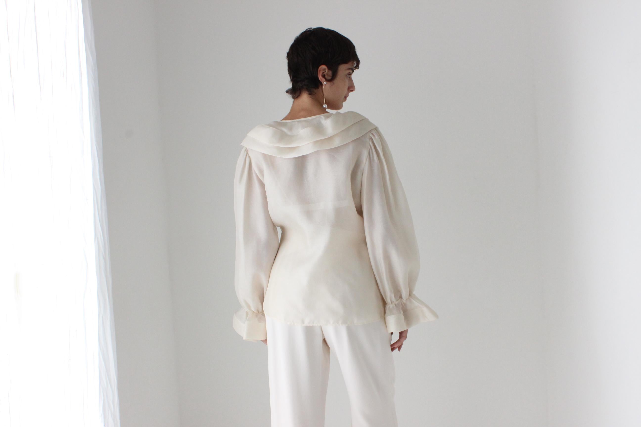 80s OSCAR De La RENTA Sheer Gauze Harlequin Ruffle Blouse