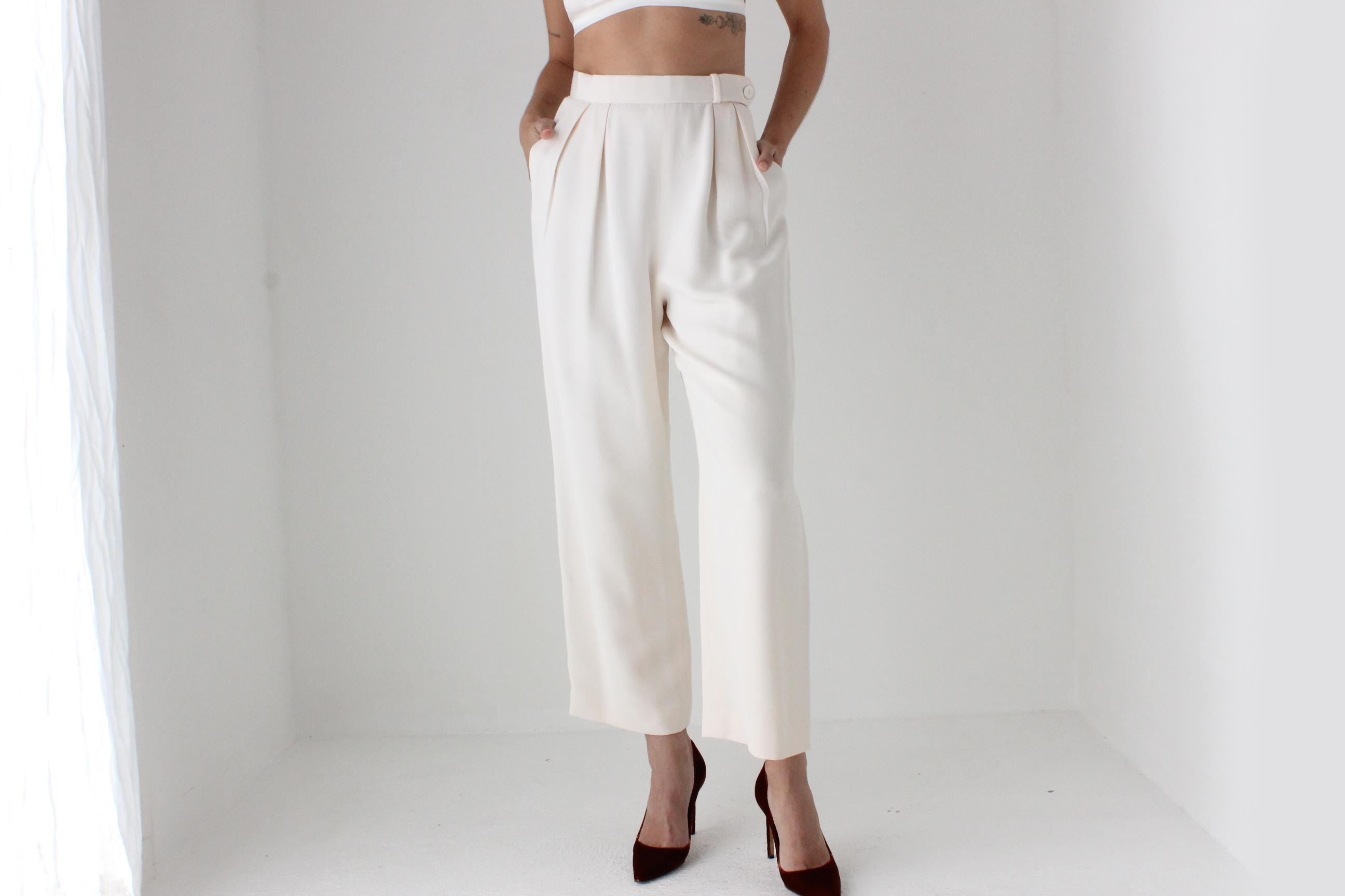 80s Bill Blass Perfectly Cut Ivory Trousers
