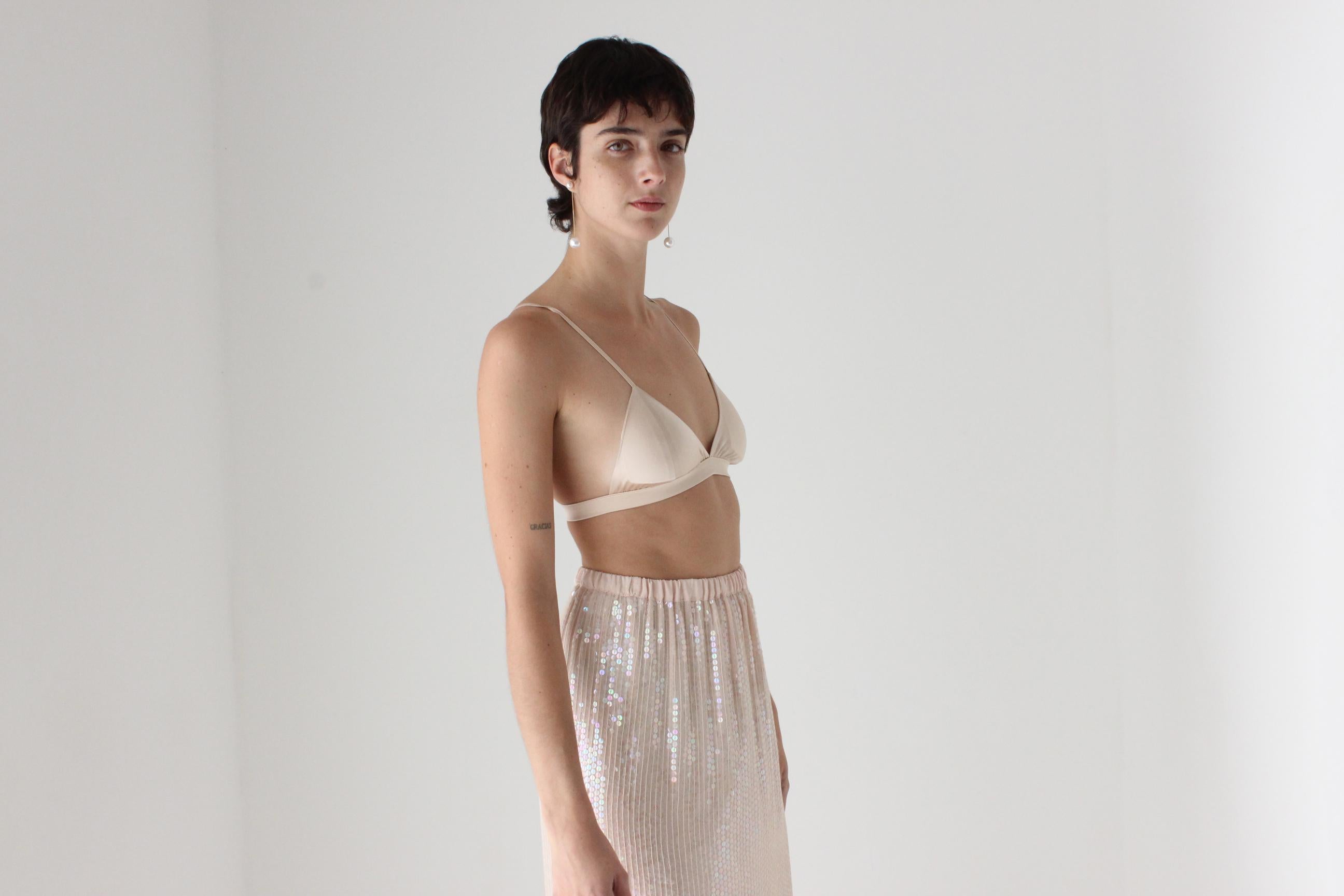 Minimal & Modern Silk Triangle Lingerie Bra in Blush
