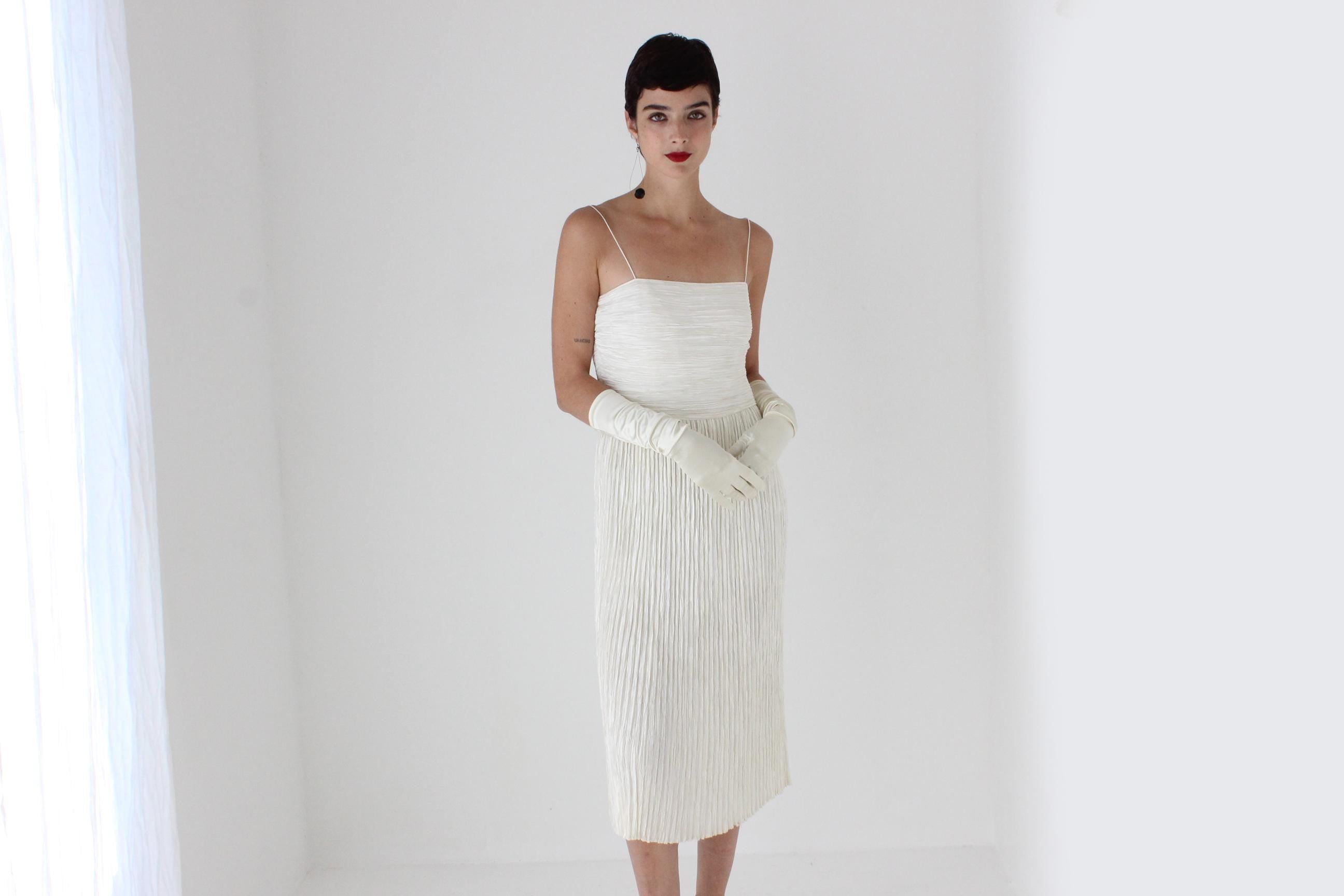 80s Mary McFadden Couture Signature Fortuny Pleat Slip Dress
