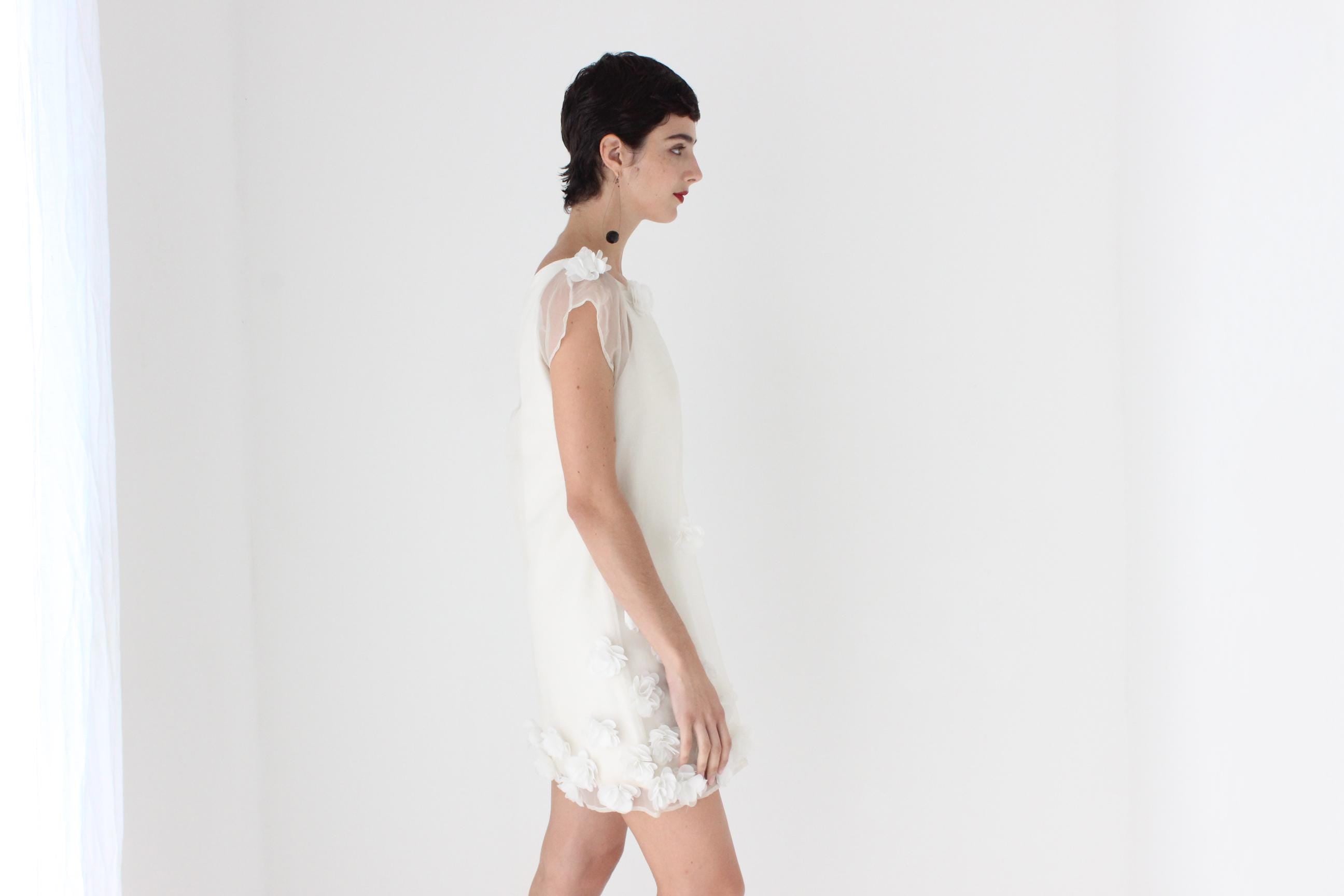 Custom Made 90s Silk Organza Mini Dress w/ Handmade Flowers