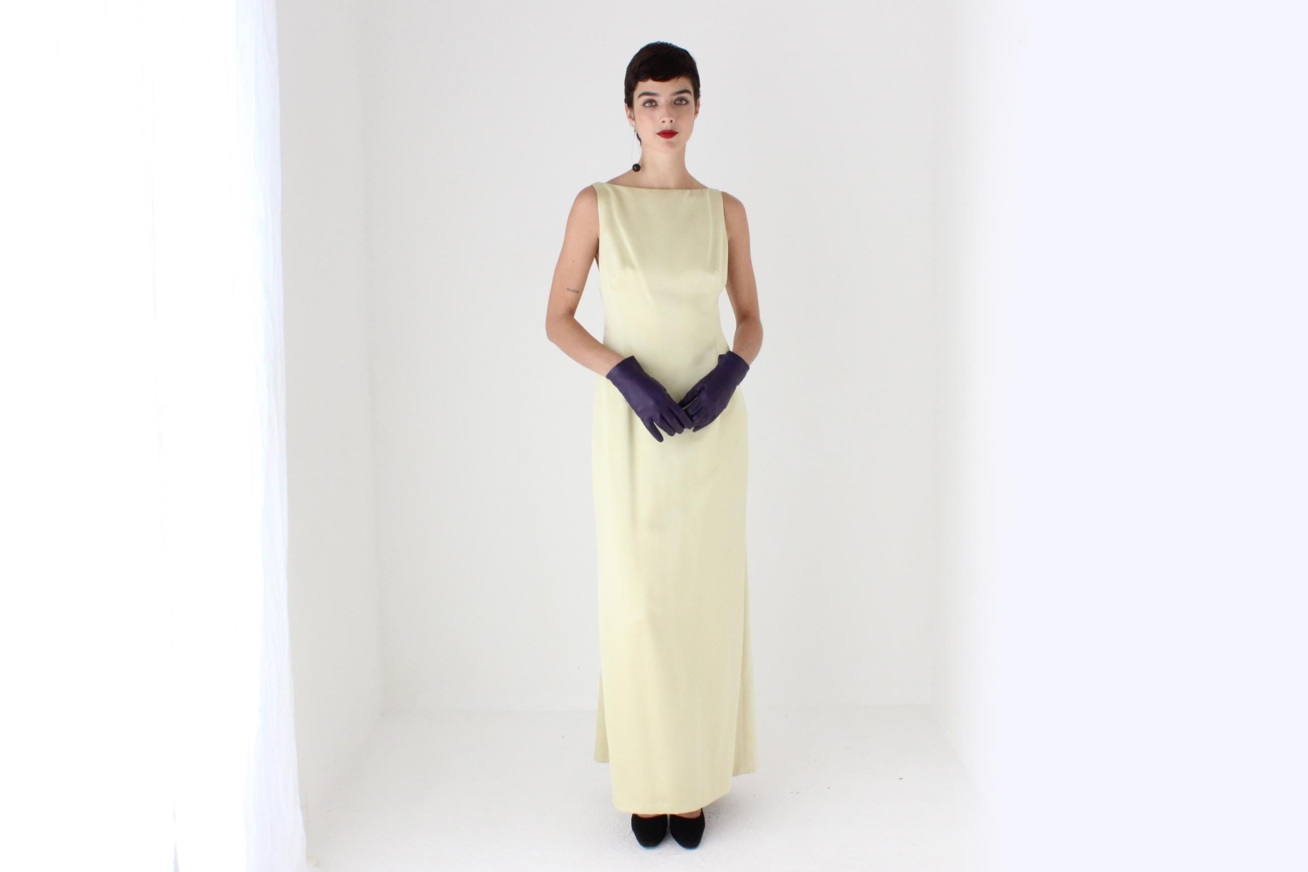 90s Nicole Miller Pure Silk Citrus High Neck / Backless Gown