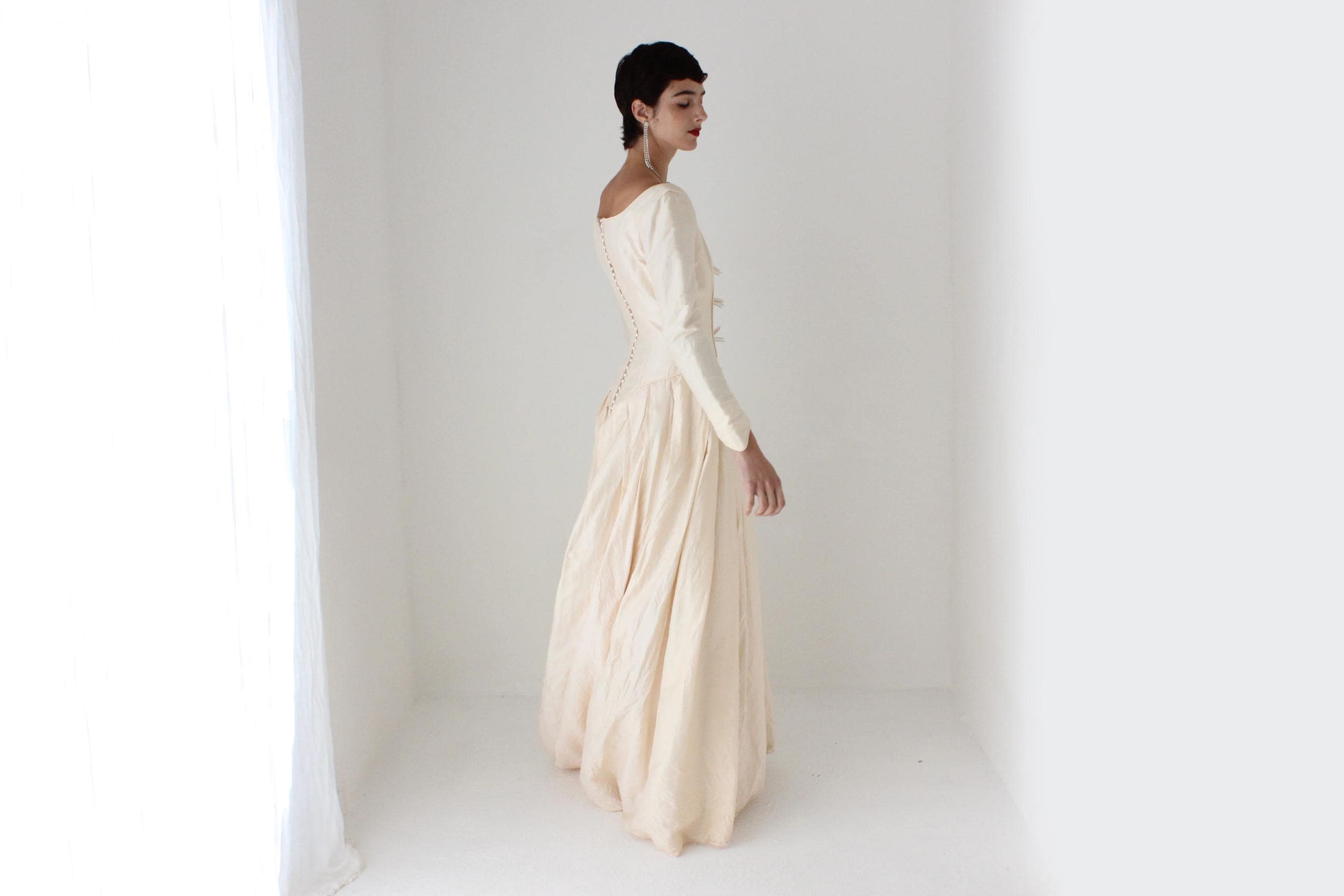 90s Pure Silk Renaissance Bride Basque Waist & Bow Corset Gown