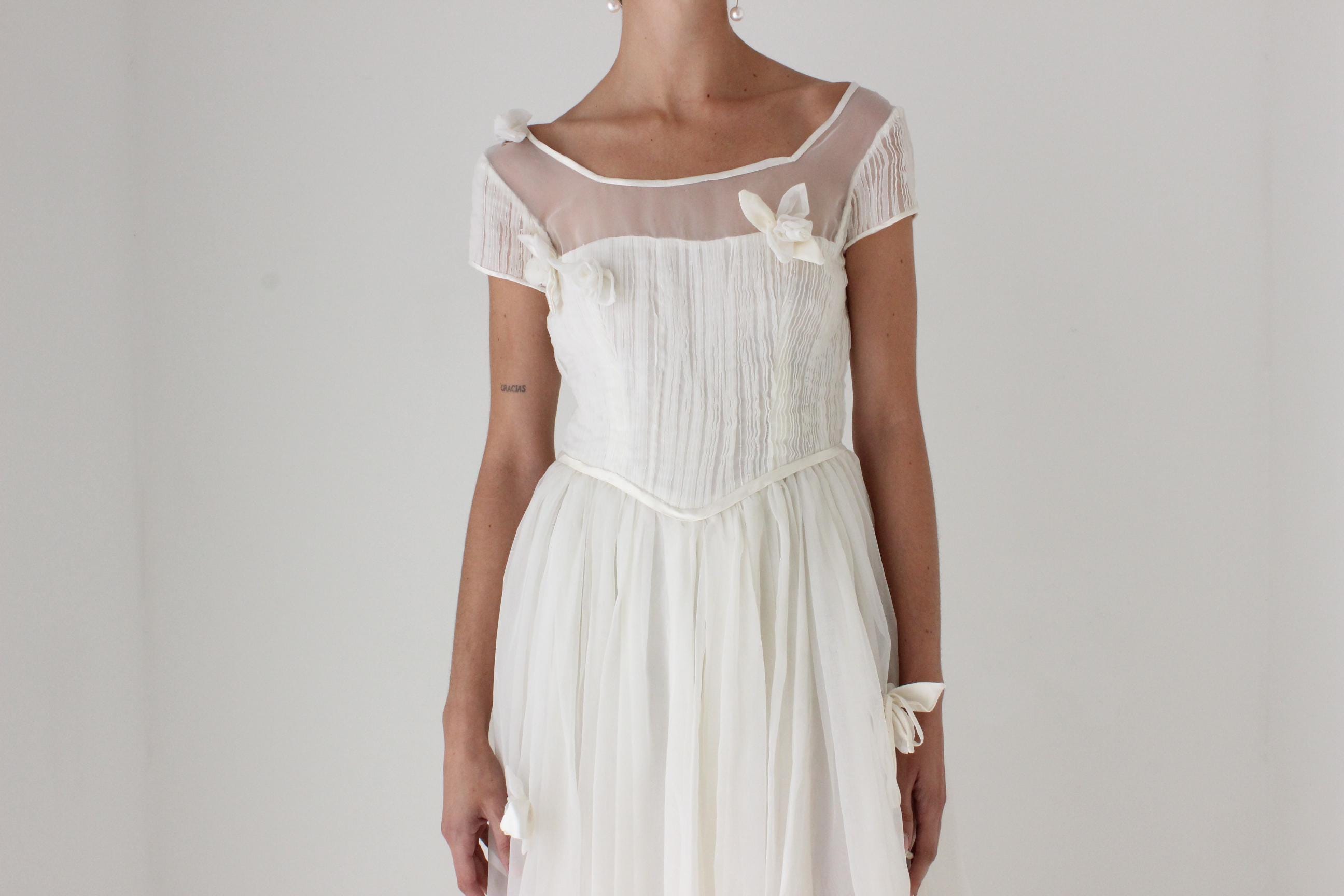 Rocha Vibe 80s does 50s Plisse Organza & Flower Wedding Dress