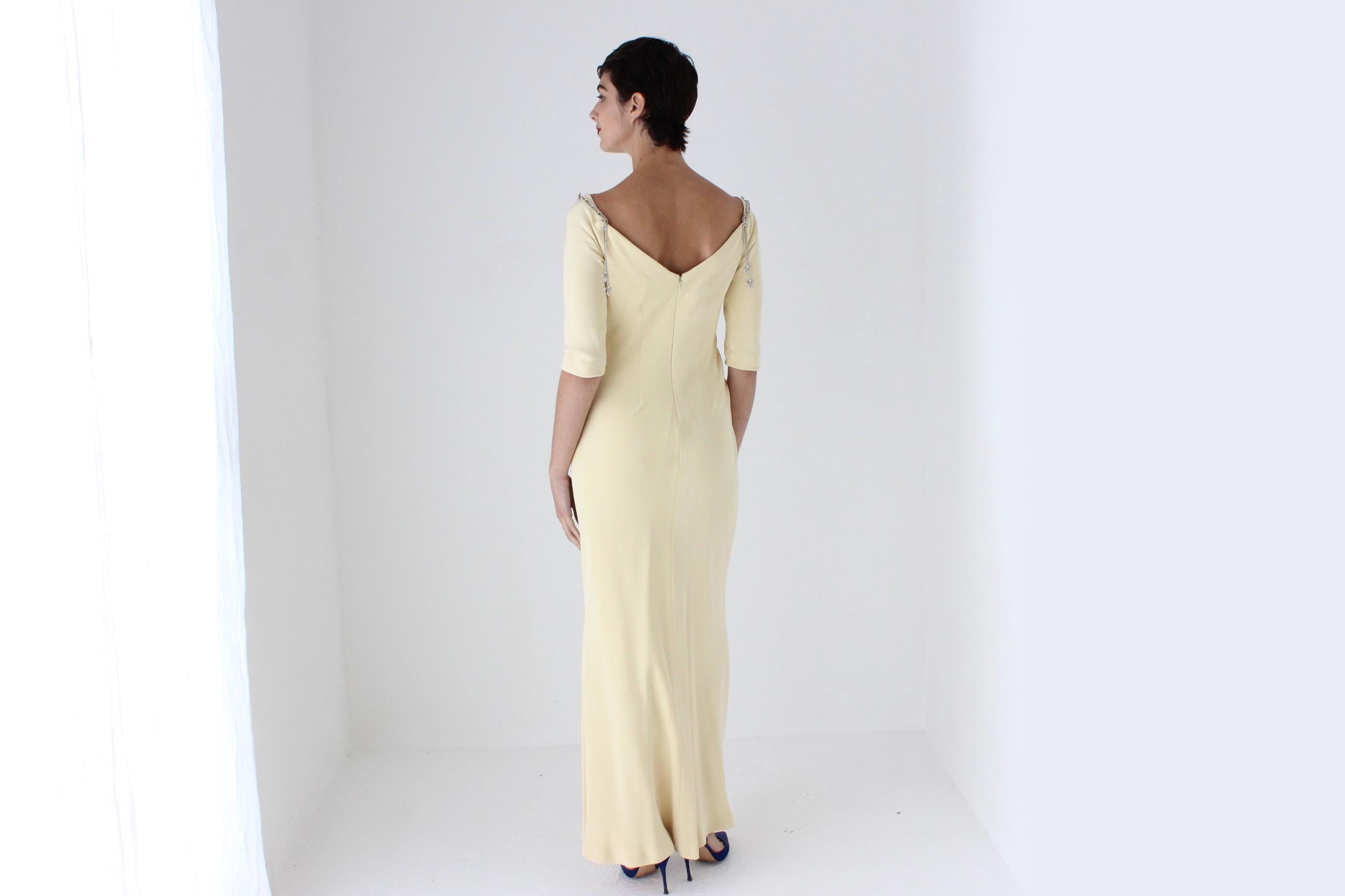 90s Does 40s Melinda Eng Pure Silk Pastel Yellow Gown