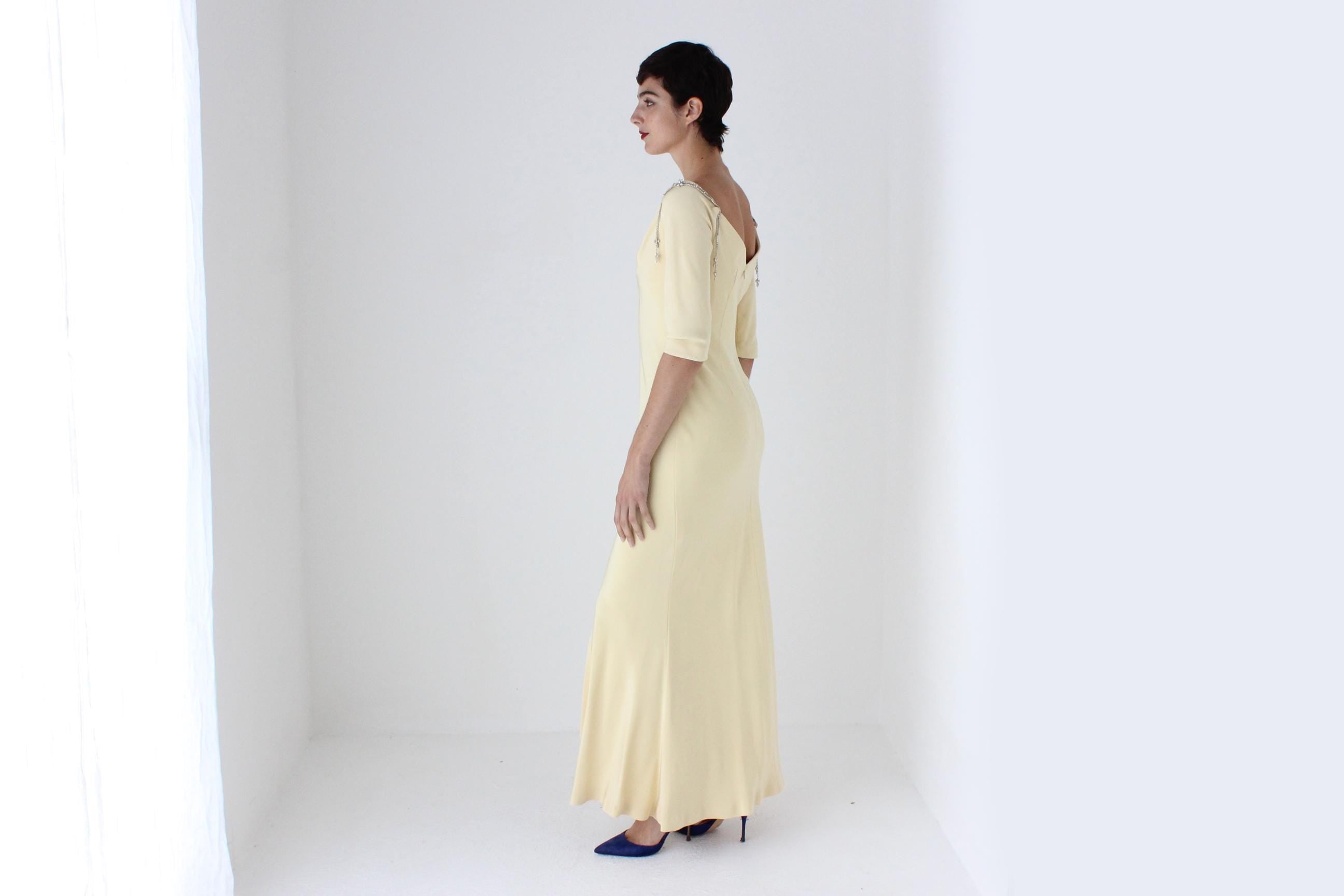 90s Does 40s Melinda Eng Pure Silk Pastel Yellow Gown