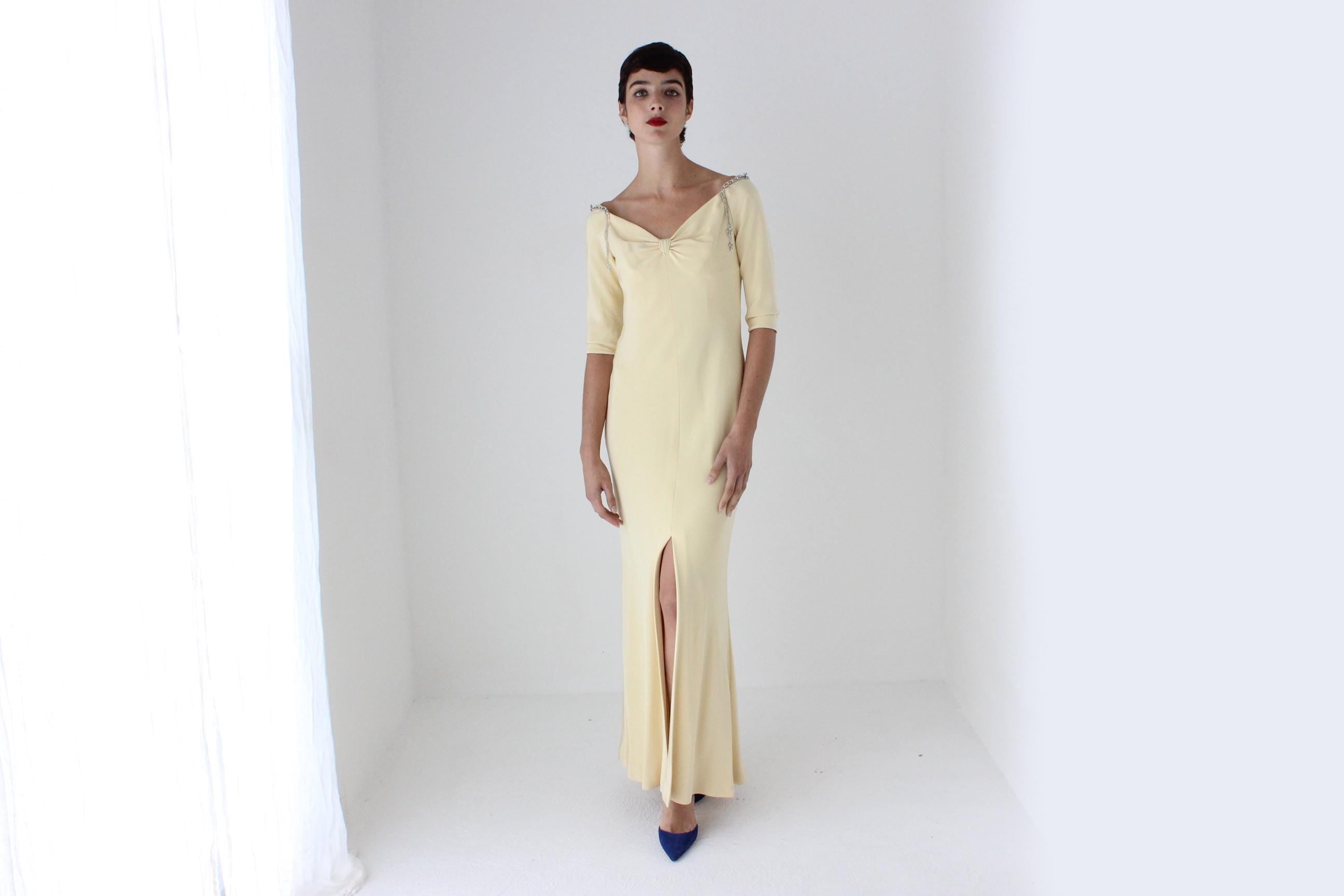 90s Does 40s Melinda Eng Pure Silk Pastel Yellow Gown