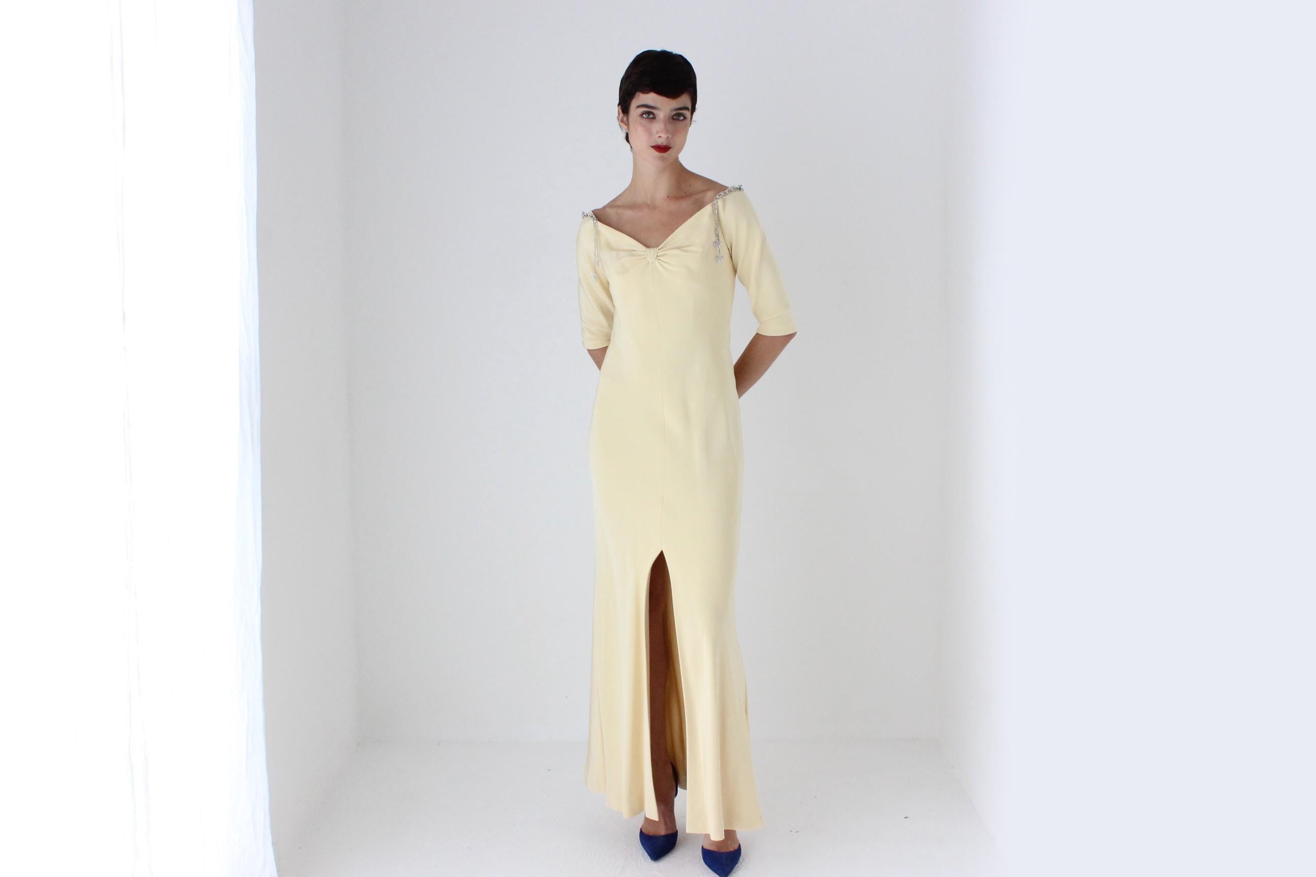 90s Does 40s Melinda Eng Pure Silk Pastel Yellow Gown