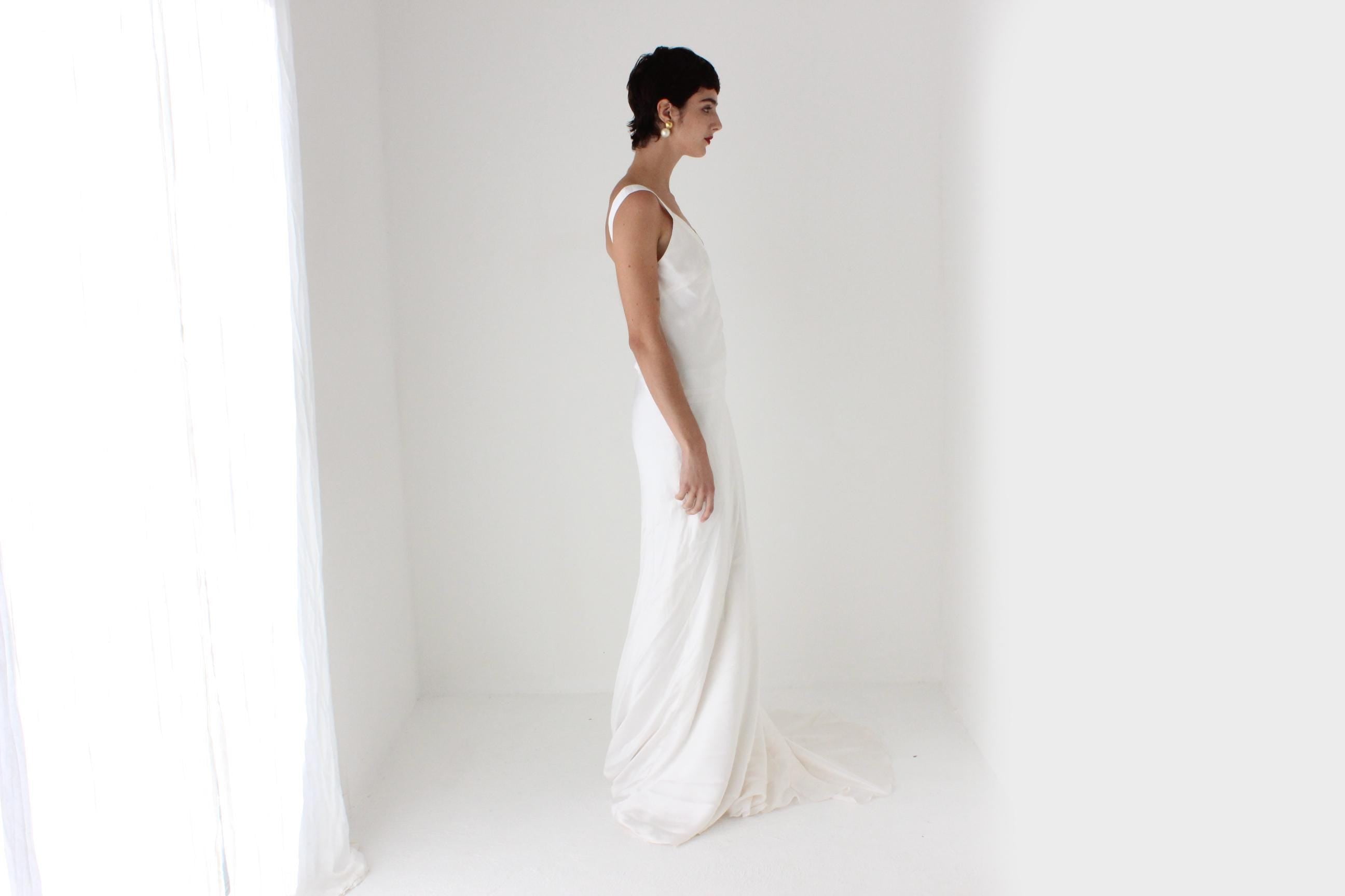 2000s Pure Silk Bias Cut Backless Wedding Dress w/ Train & Matching Shawl