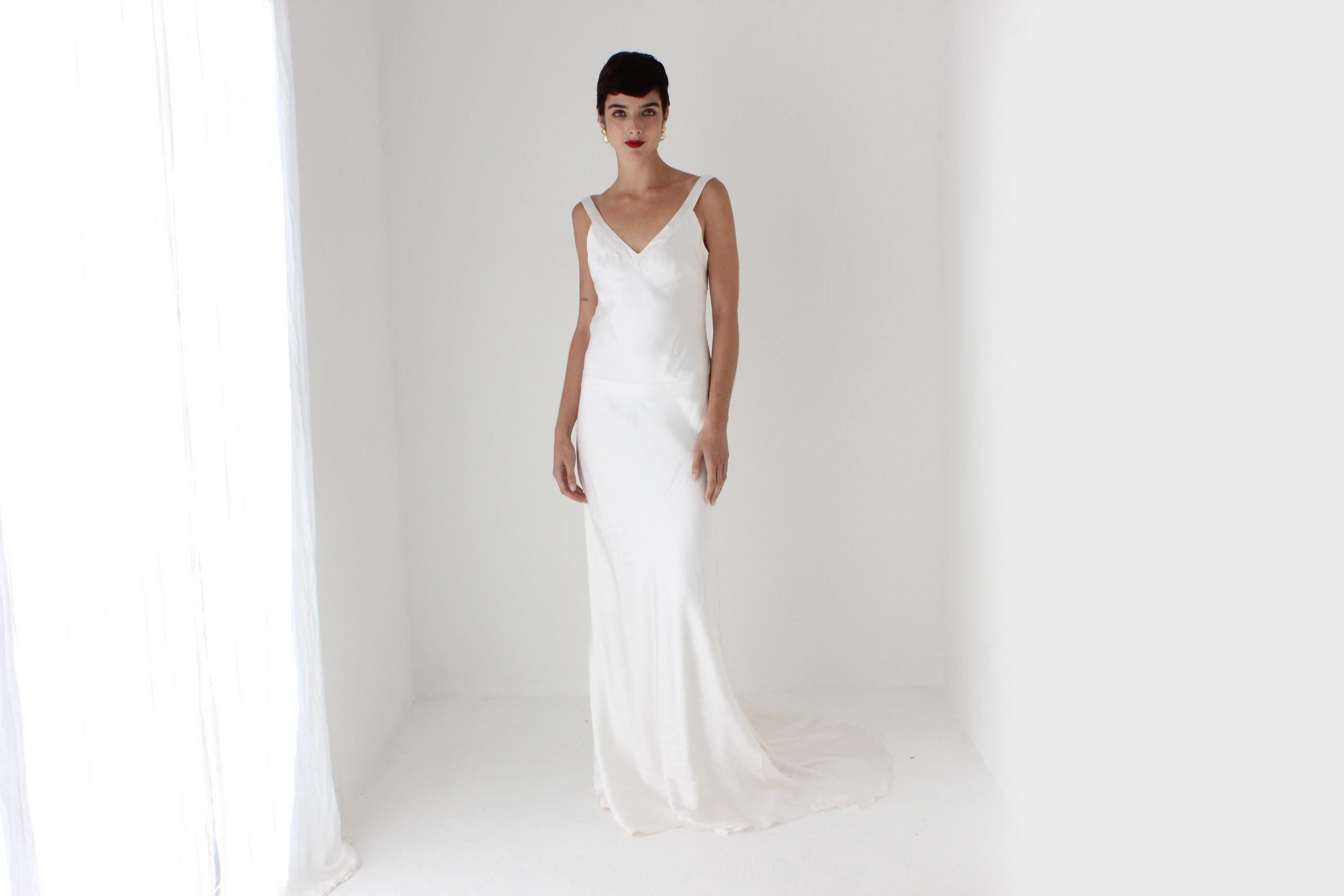 2000s Pure Silk Bias Cut Backless Wedding Dress w/ Train & Matching Shawl