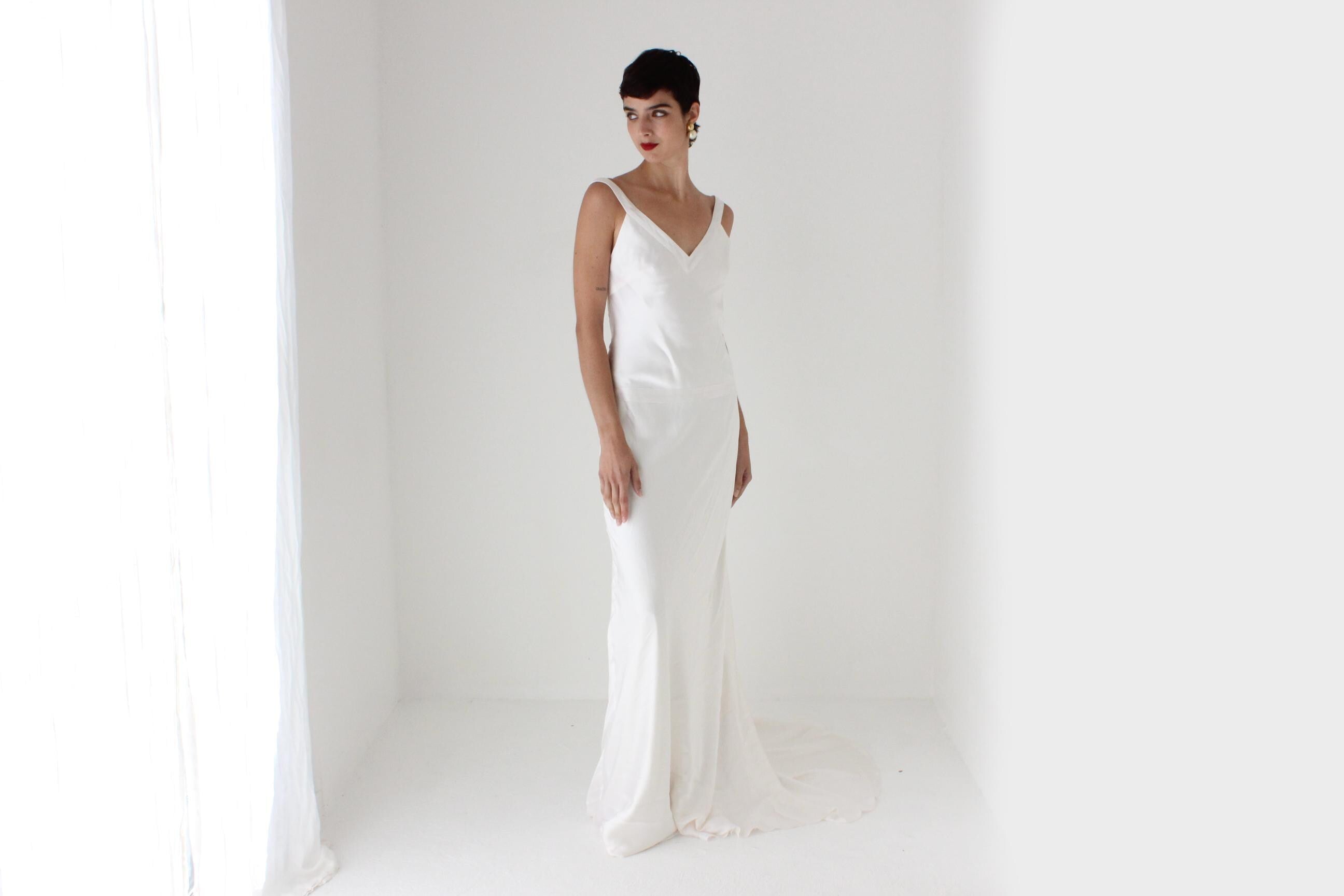 2000s Pure Silk Bias Cut Backless Wedding Dress w/ Train & Matching Shawl