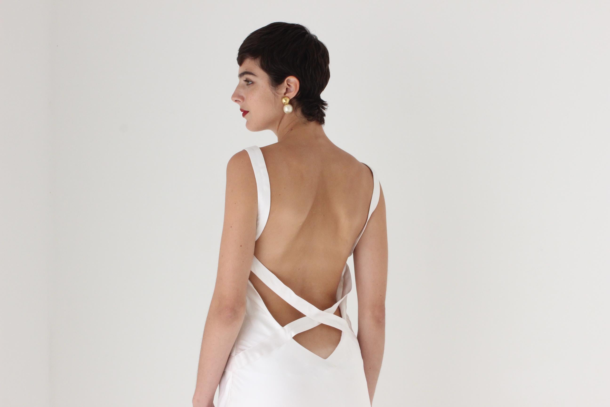 2000s Pure Silk Bias Cut Backless Wedding Dress w/ Train & Matching Shawl