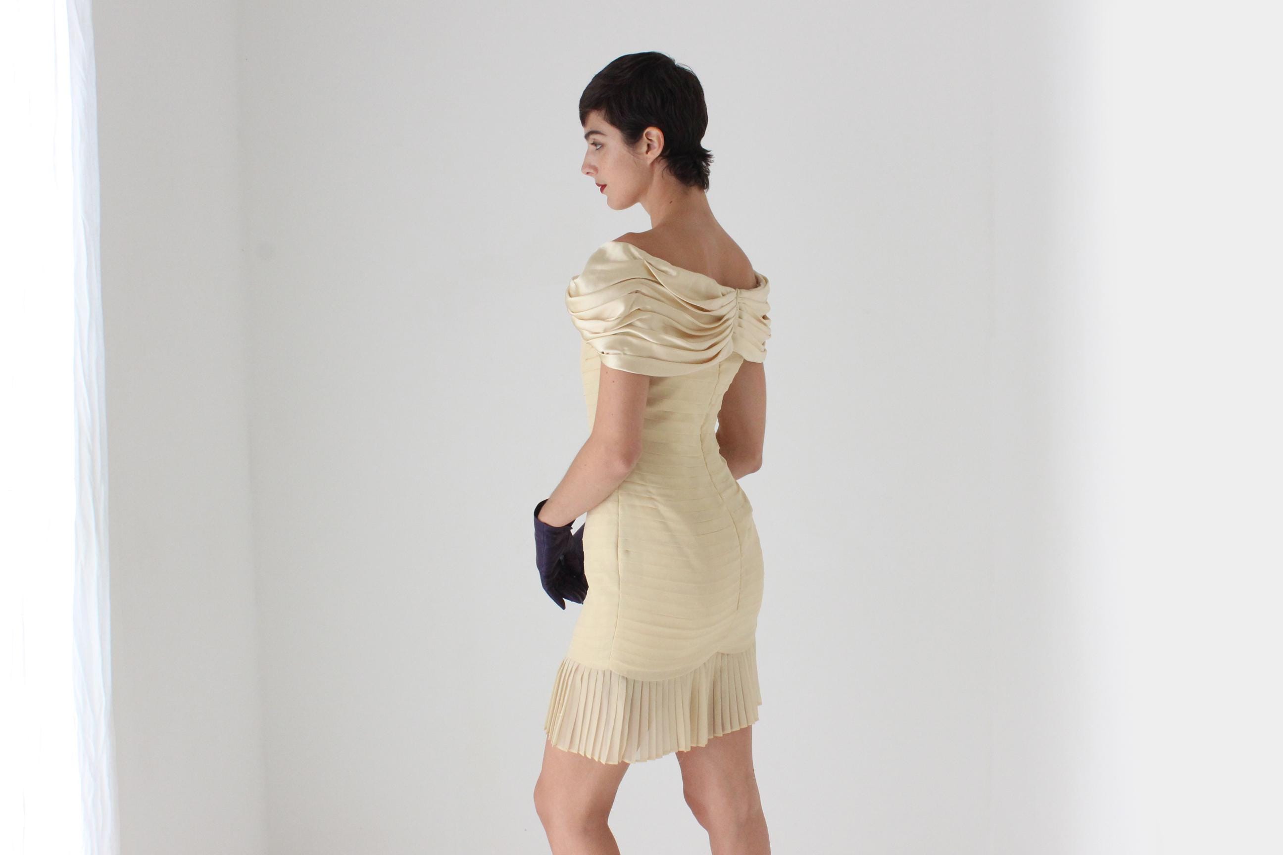 90s Roland Nivelais Textural Silk Draped Goddess Mini