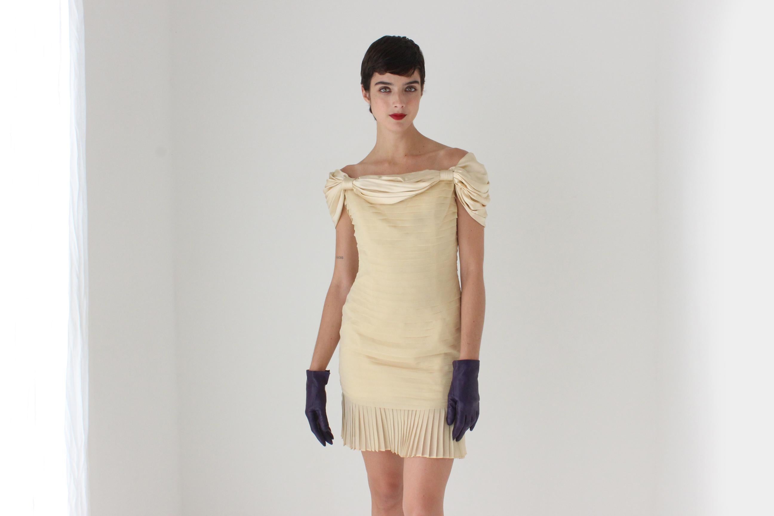 90s Roland Nivelais Textural Silk Draped Goddess Mini