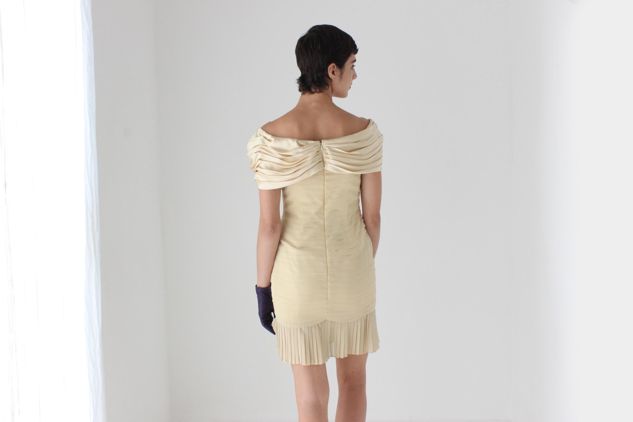 90s Roland Nivelais Textural Silk Draped Goddess Mini