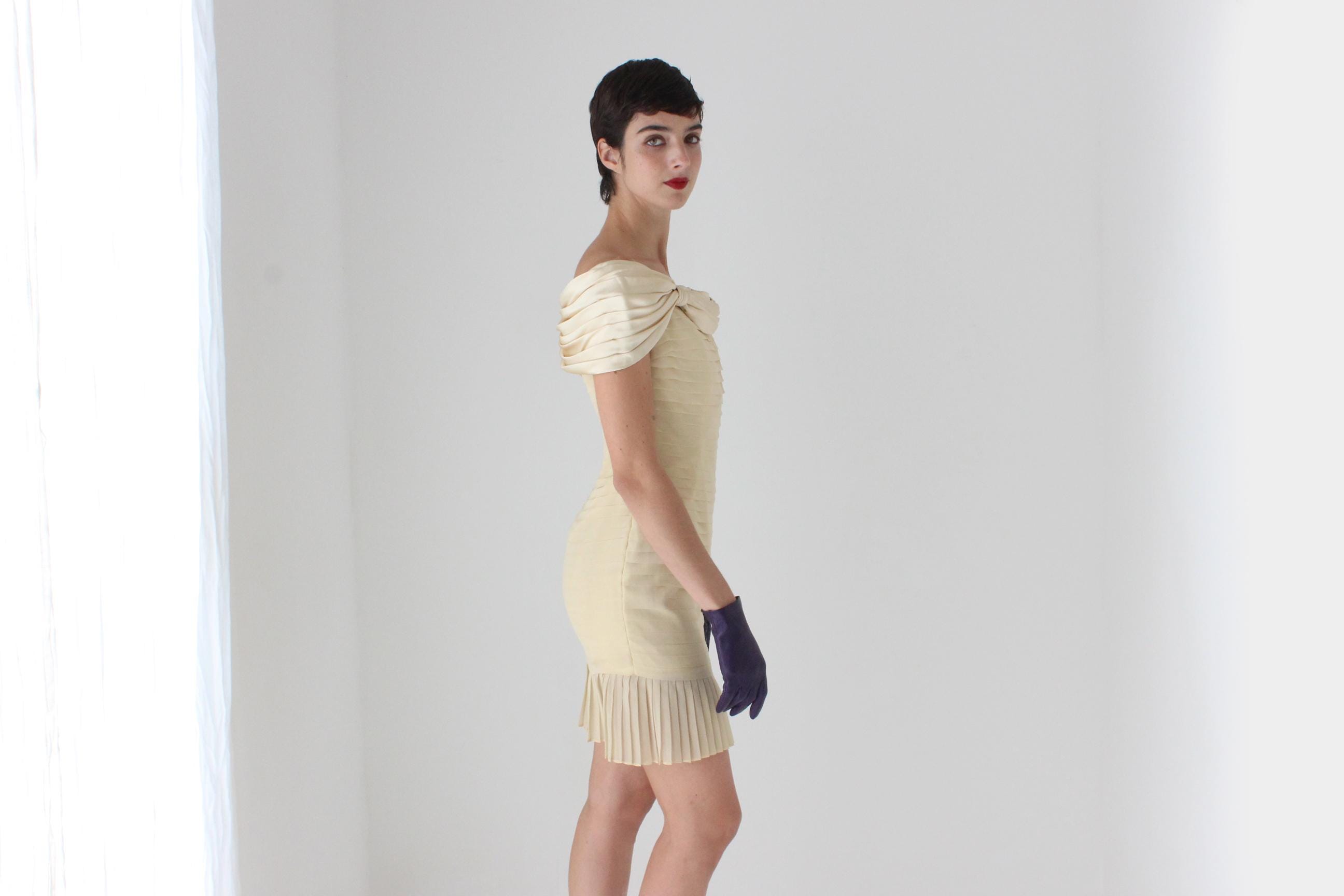 90s Roland Nivelais Textural Silk Draped Goddess Mini