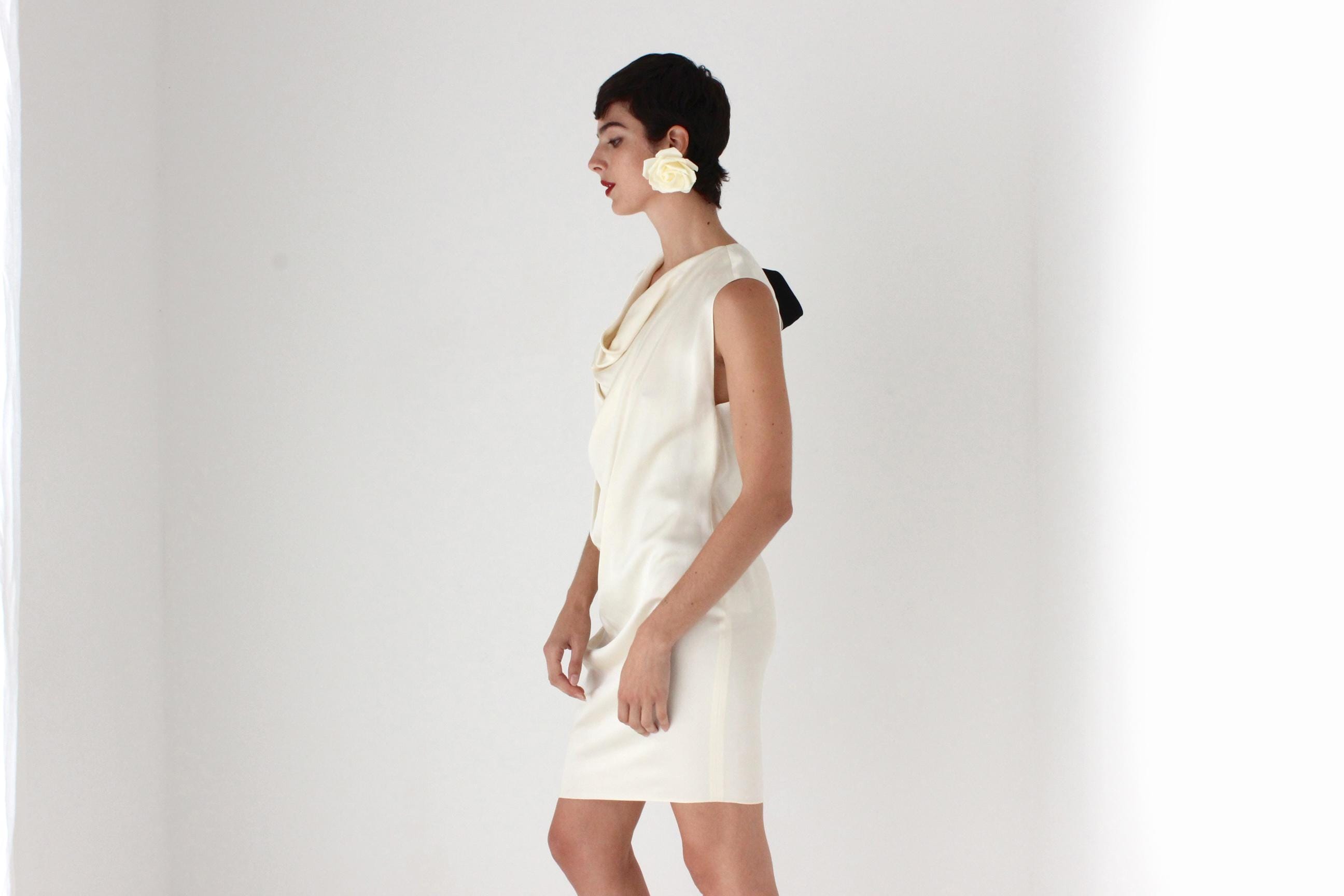 2017 LANVIN Paris Draped Ivory Satin Cowl Neck Bridal Mini