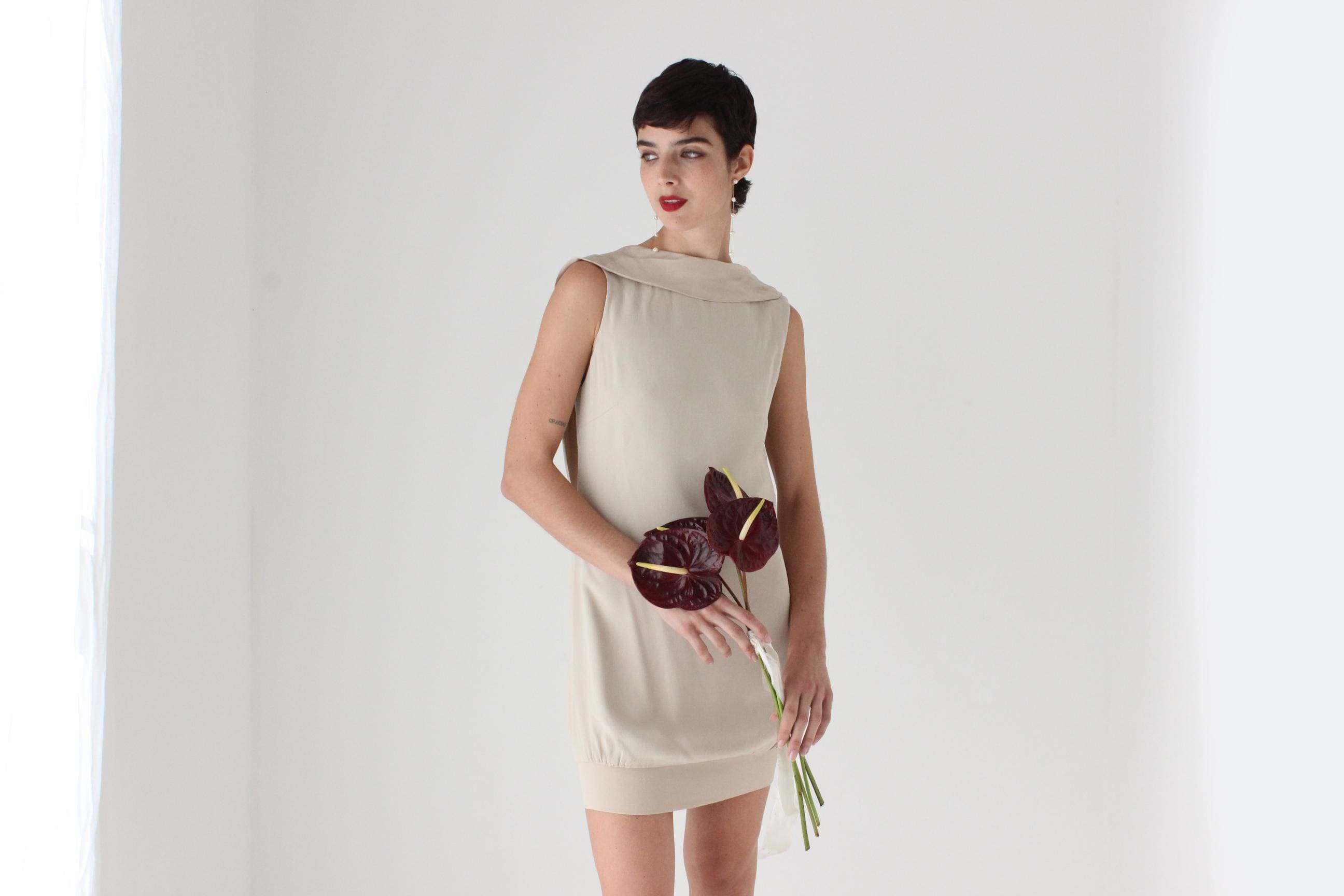 2000s Azzaro Beautifully Cut Draped Backless Bateau Neck Mini
