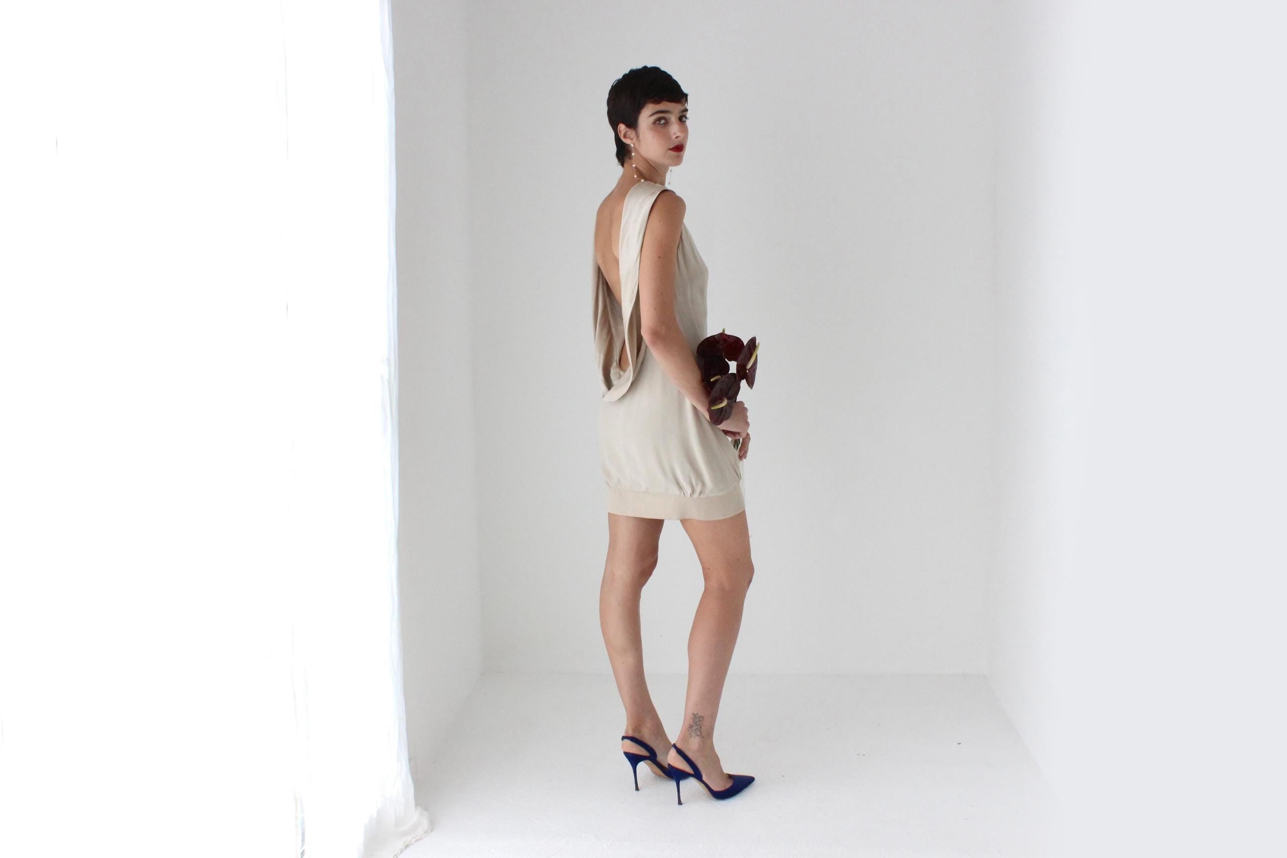 2000s Azzaro Beautifully Cut Draped Backless Bateau Neck Mini