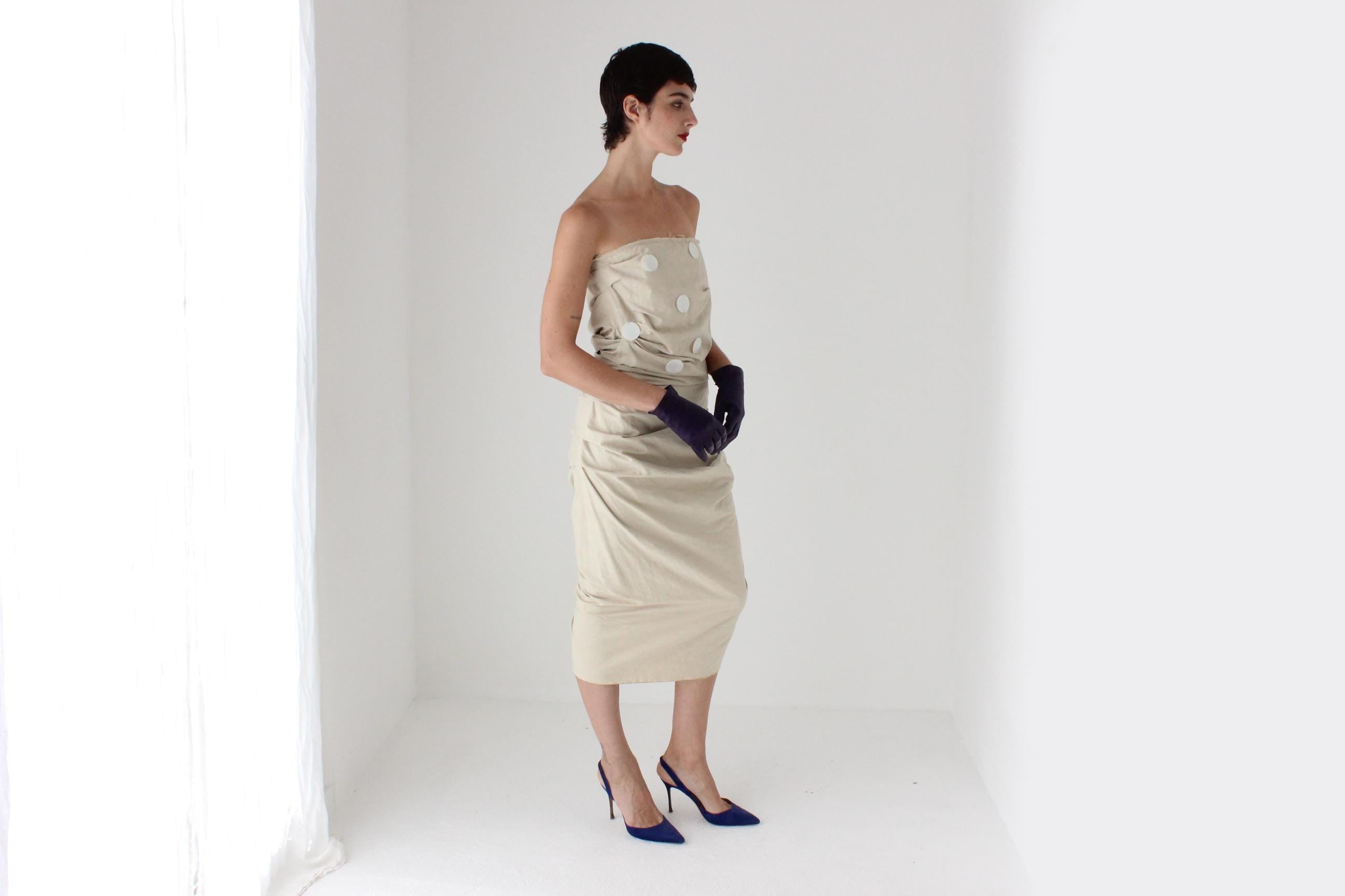 2009 LANVIN Paris Textural Linen Anti-Bride Wedding Dress w/ Pailettes