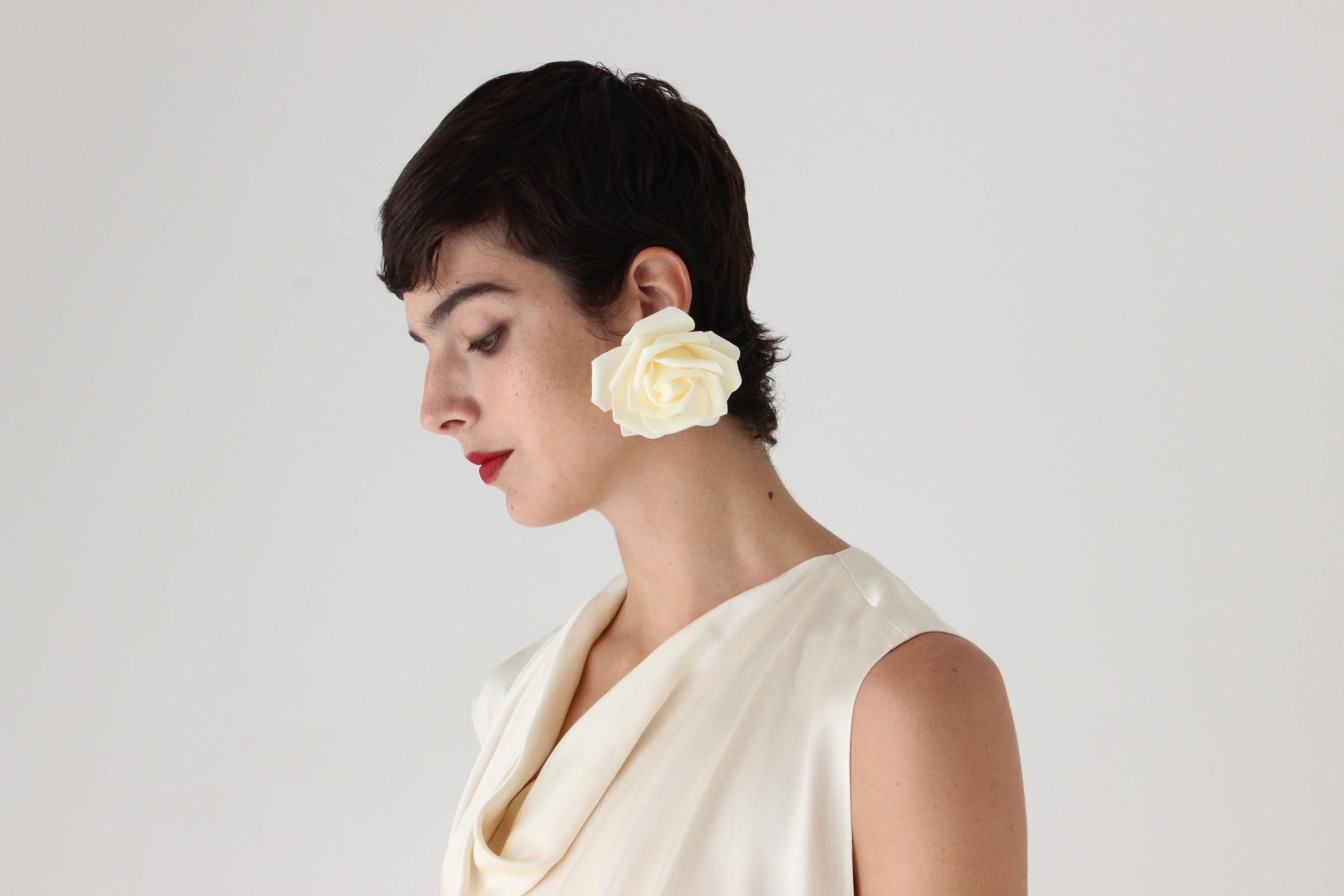Oversized Cream Velour Rose Earrings