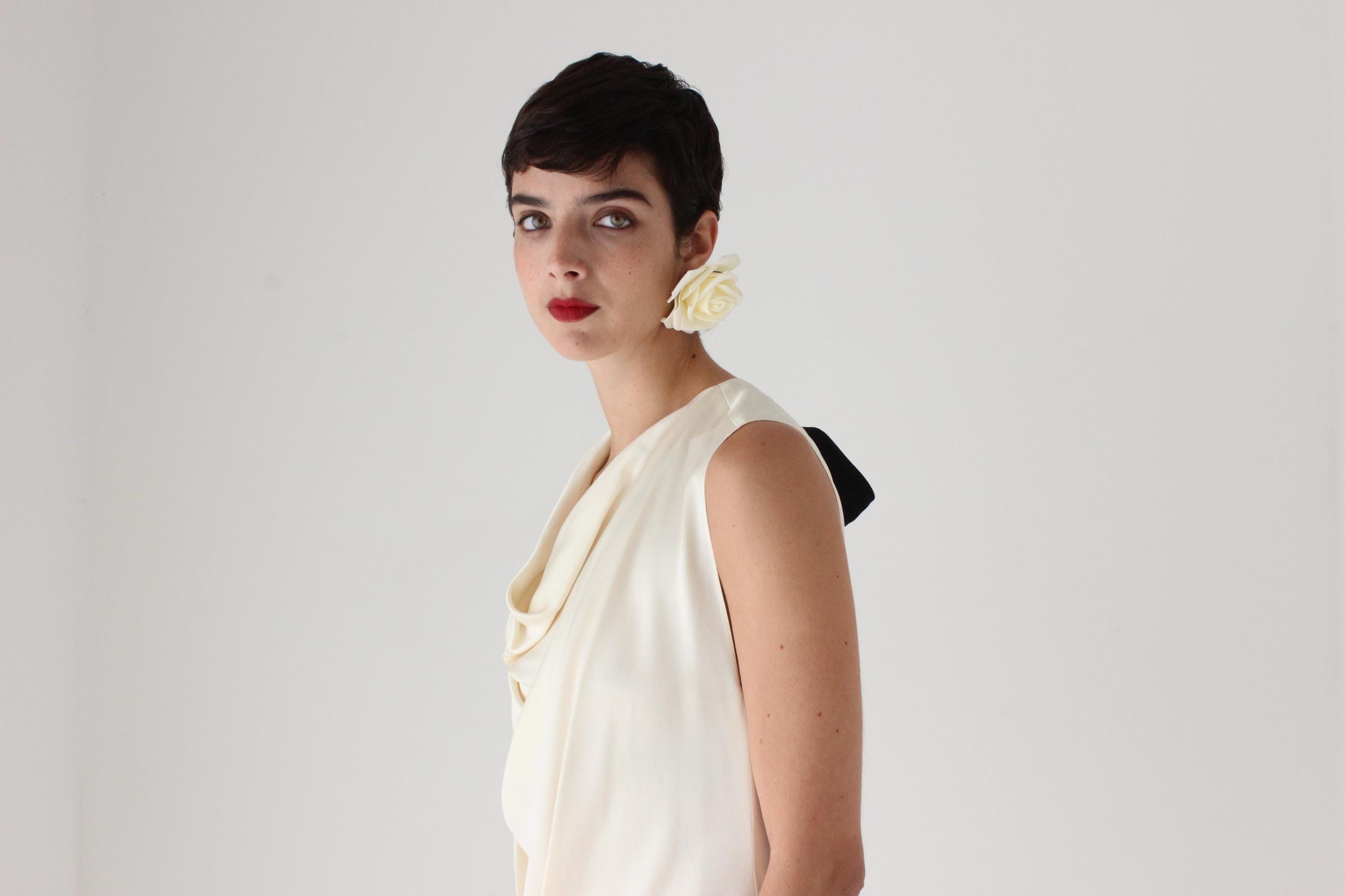Oversized Cream Velour Rose Earrings