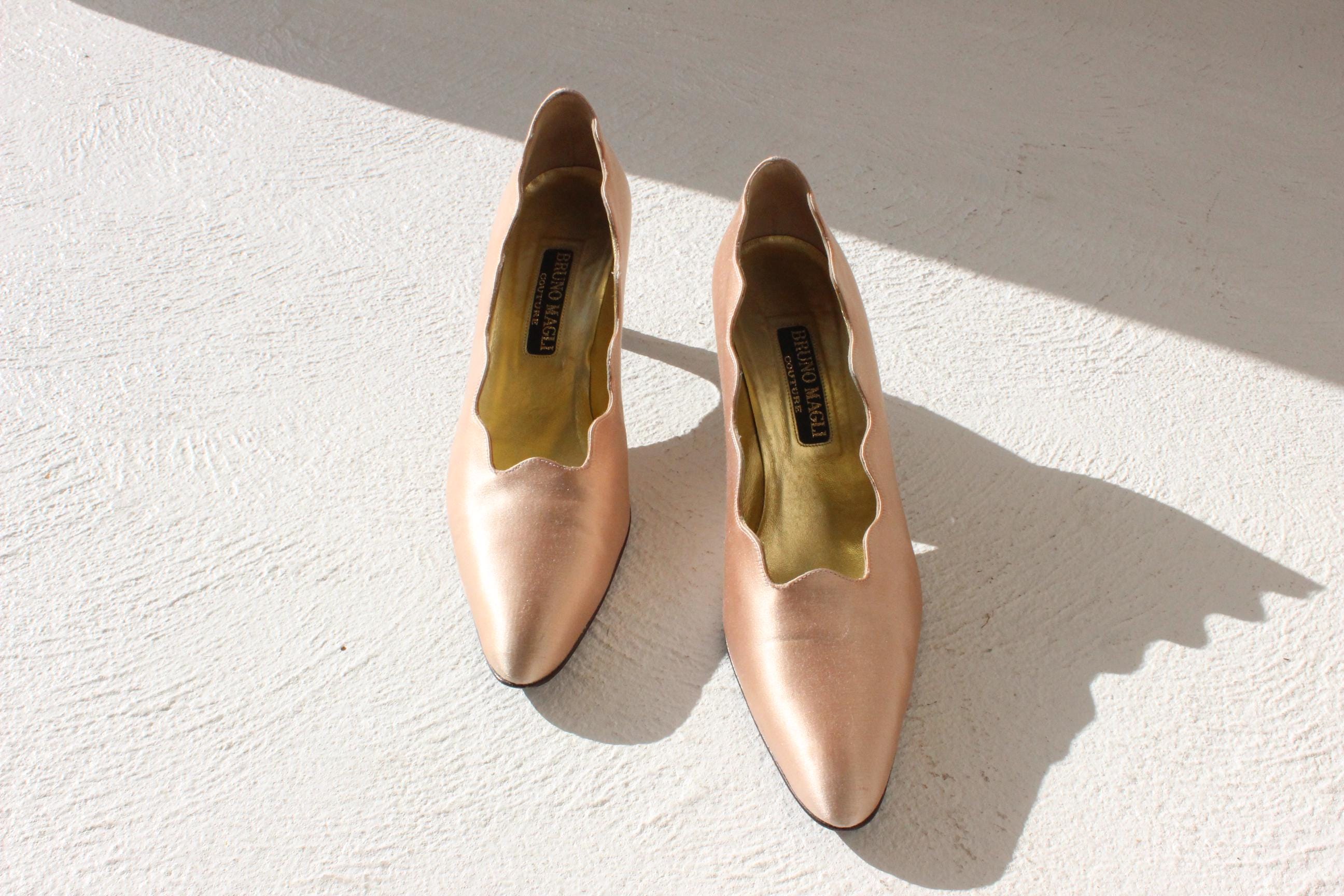 80s Bruno Magli Couture Satin & Leather Wavy Scalloped Pumps ~ Euro 39