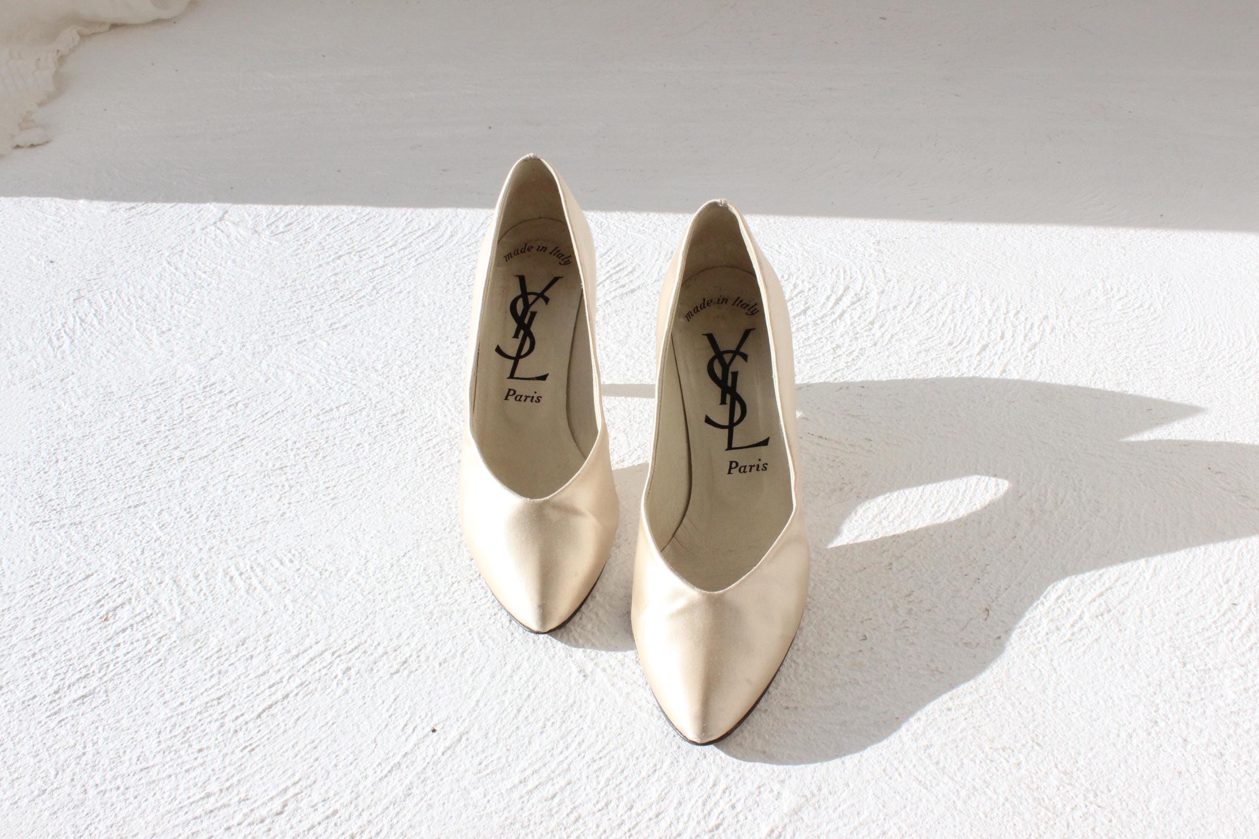 80s Yves Saint Laurent Cream Satin Bridal Pumps - Euro 39