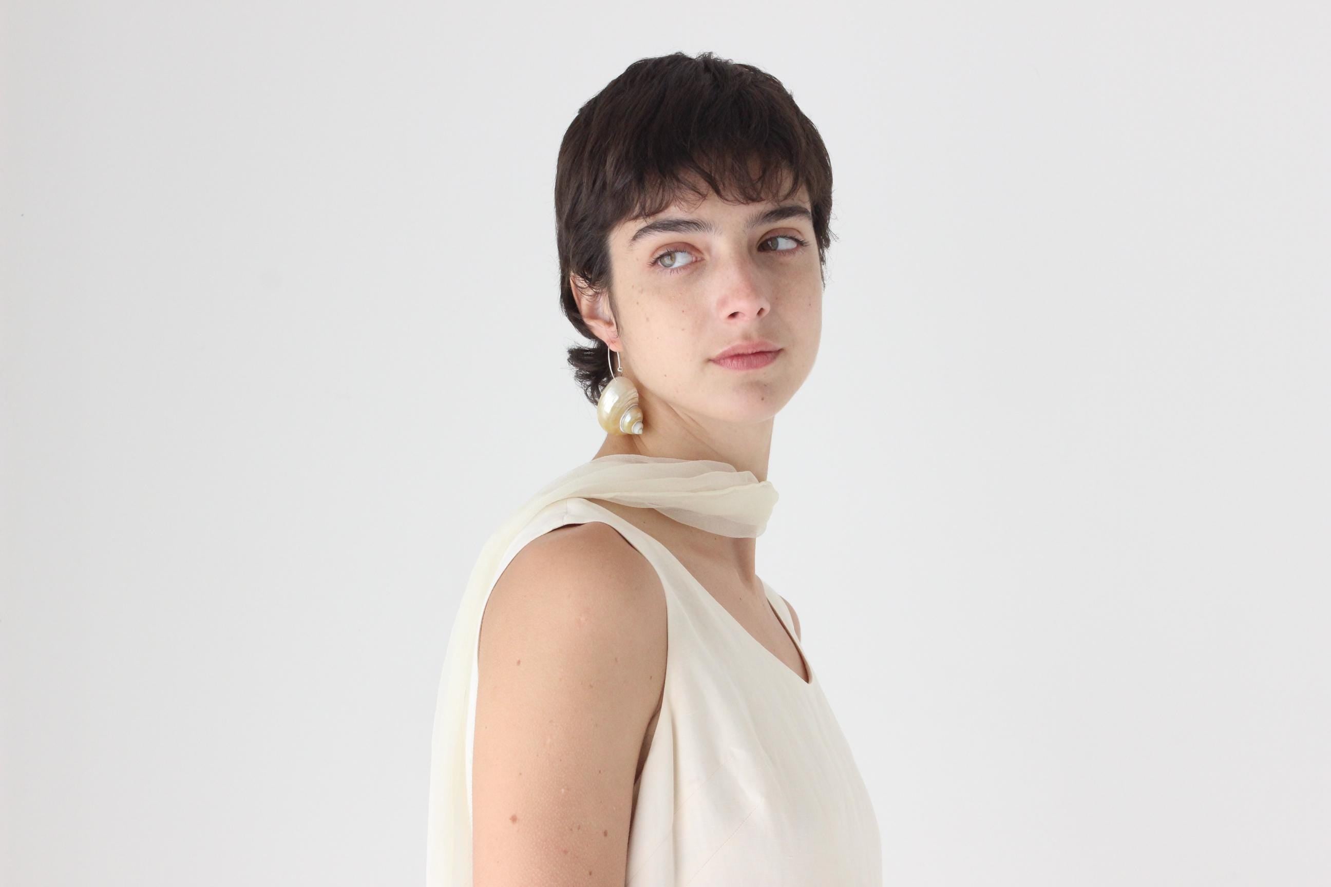 Modernist Seashell Natural Conch Shell Sleeper Earrings