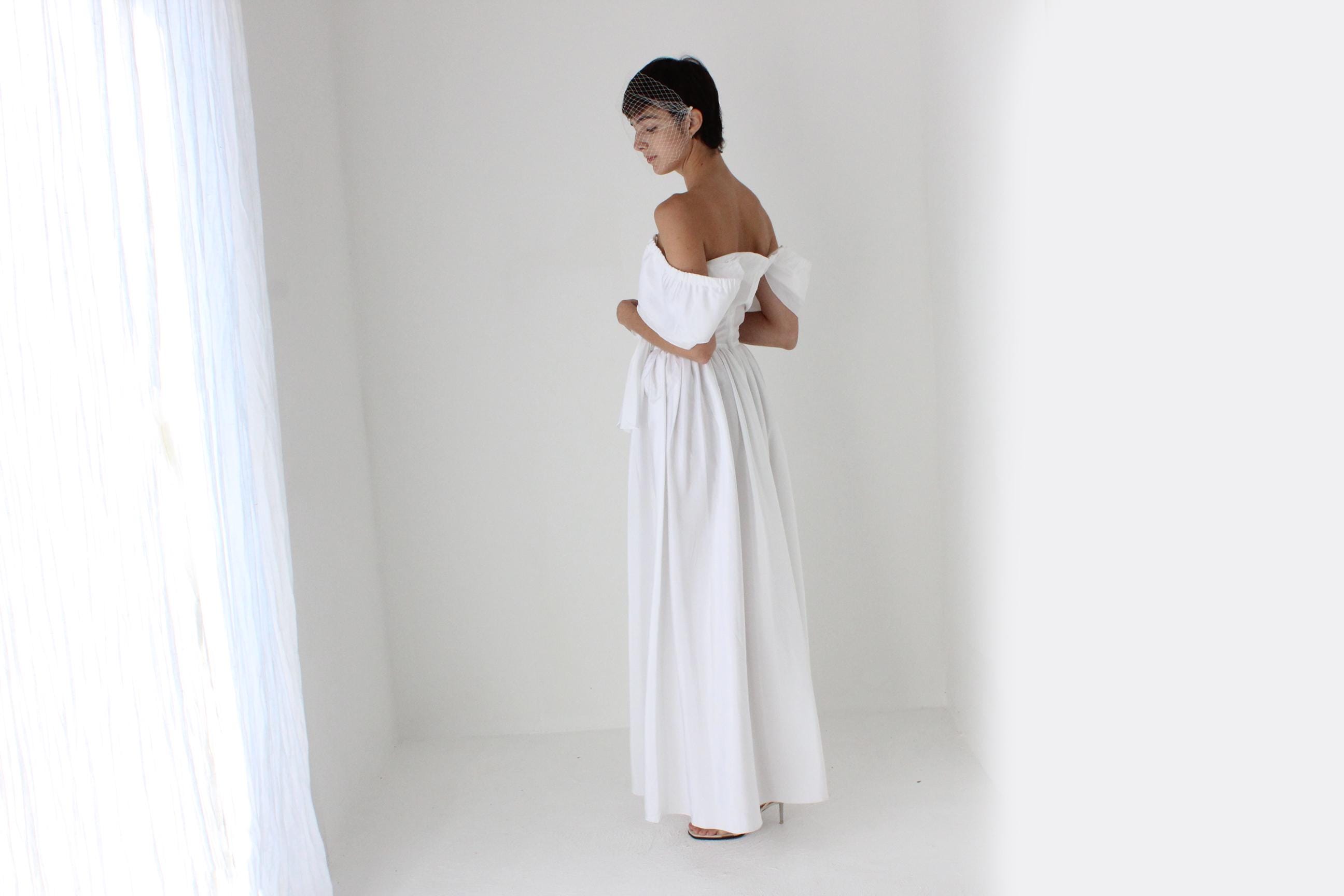 80s Taffeta Off Shoulder OR Flutter Sleeve Gown