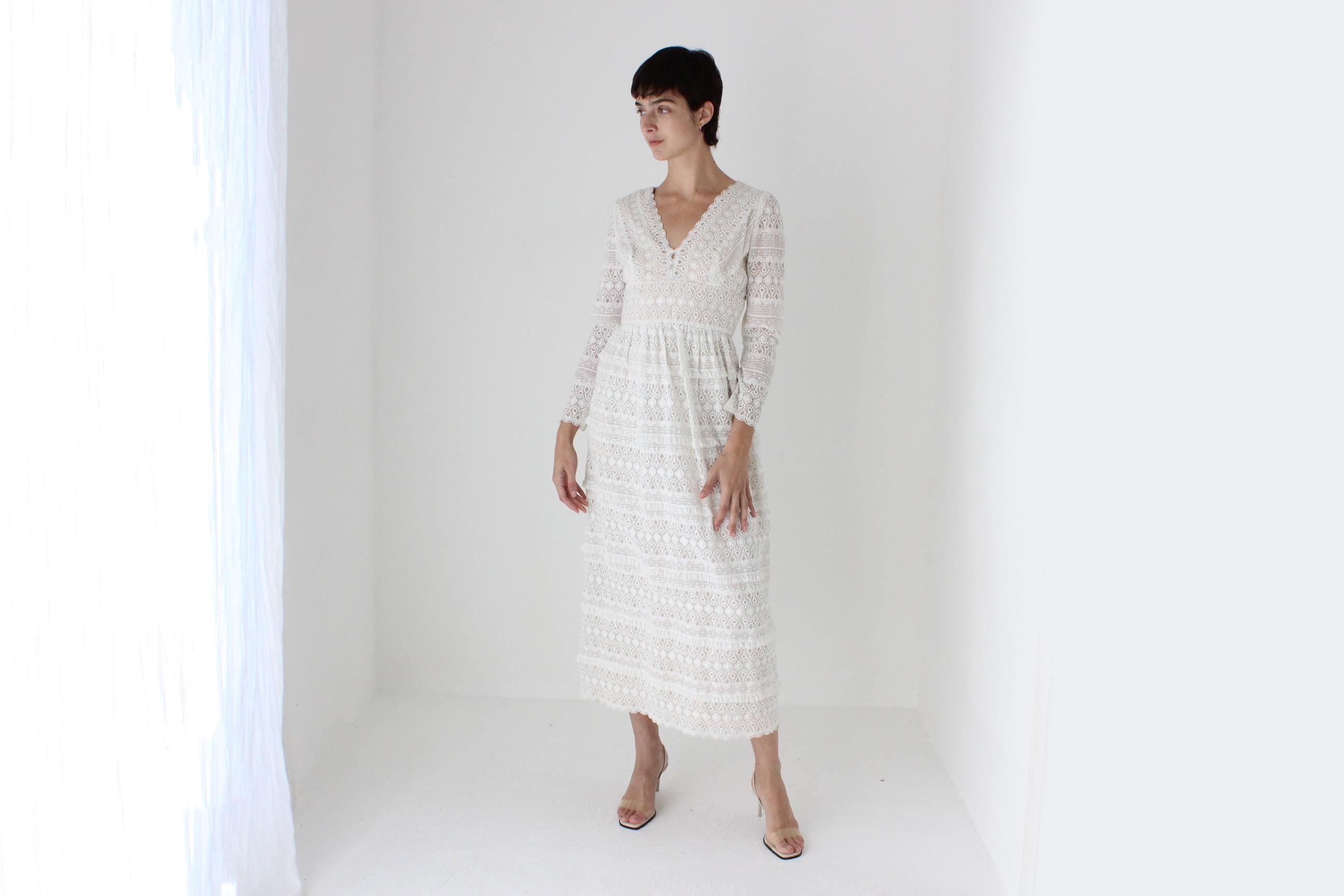 70s Romantica by Victor Costa Fine Tulle Lace Dress