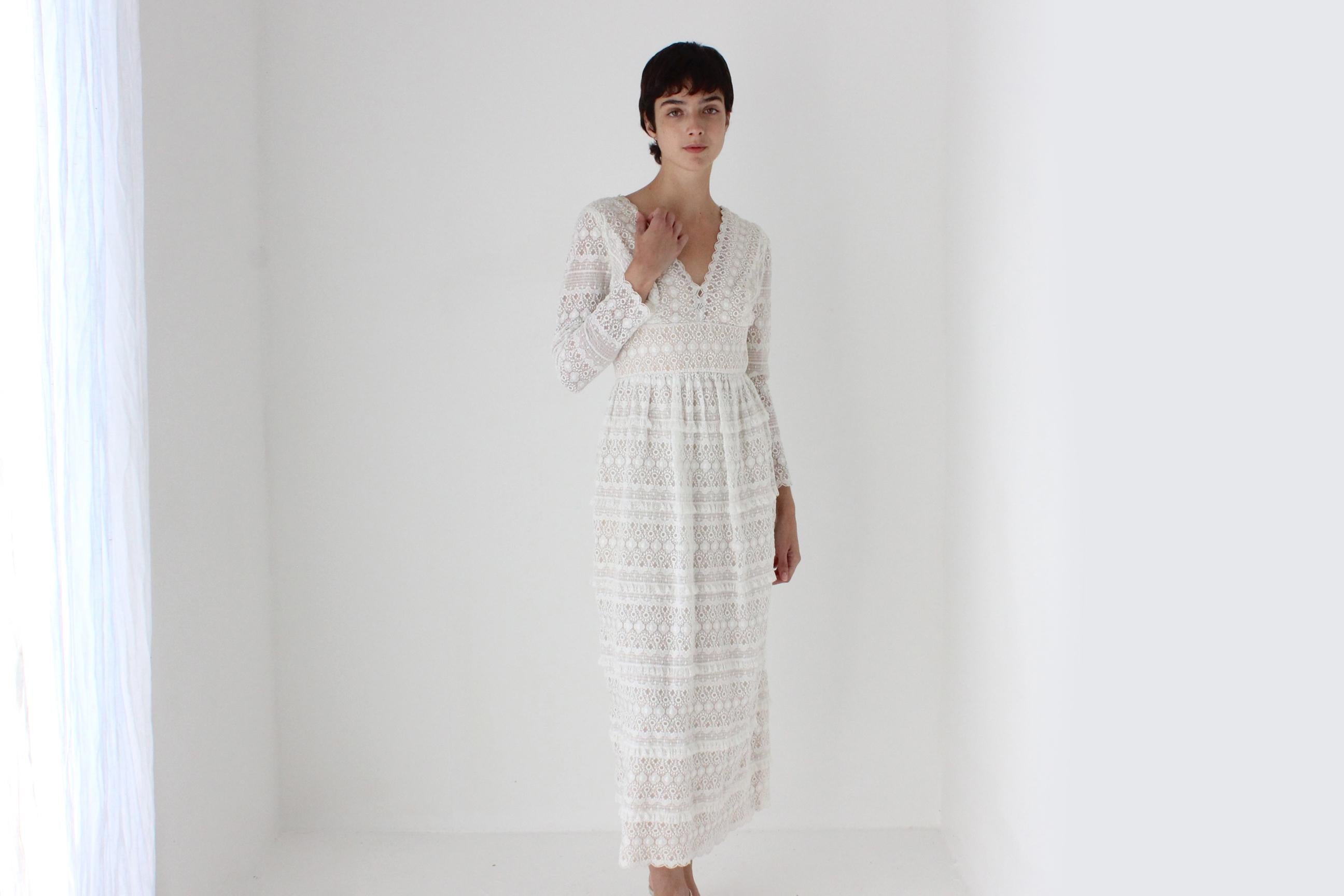 70s Romantica by Victor Costa Fine Tulle Lace Dress