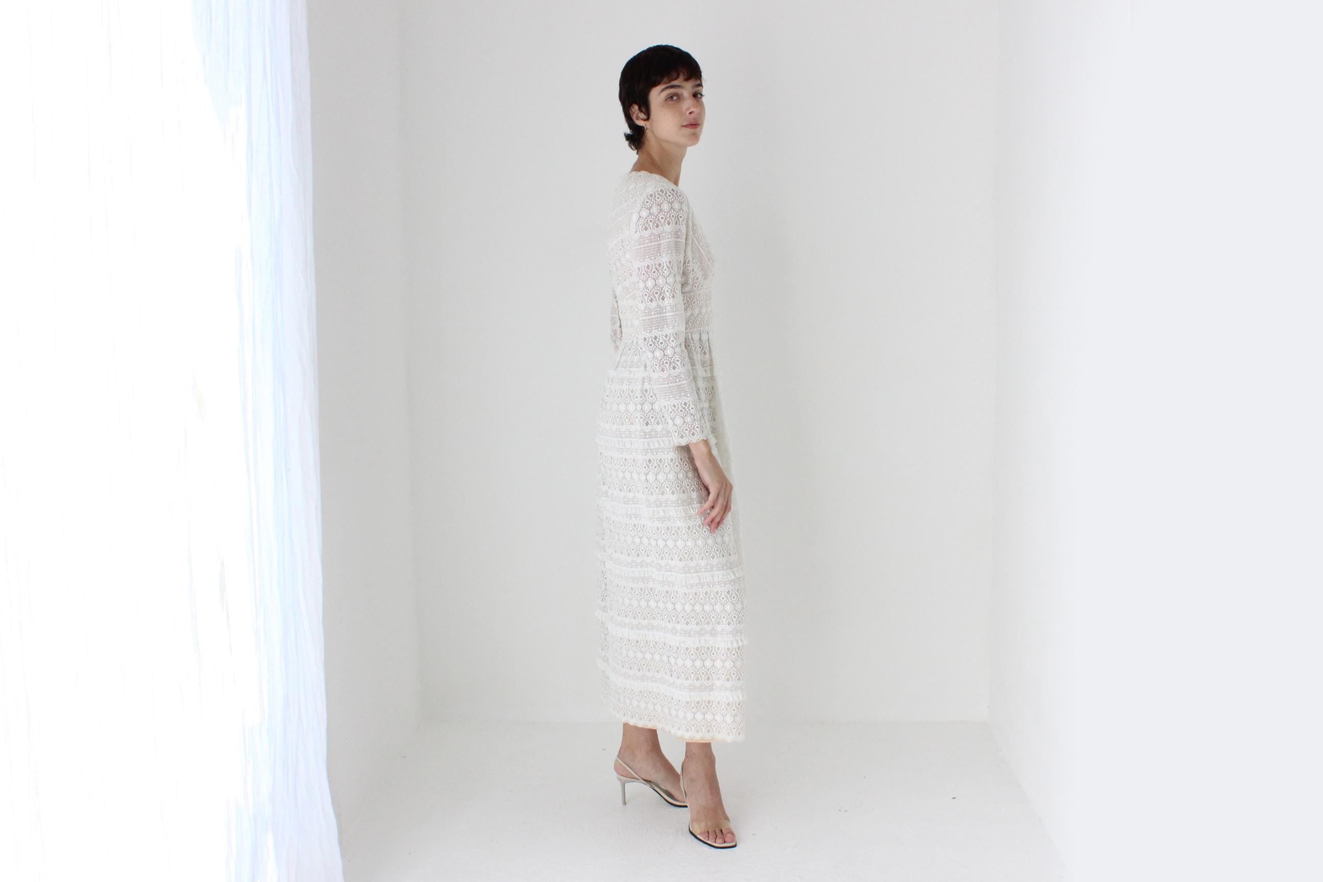 70s Romantica by Victor Costa Fine Tulle Lace Dress