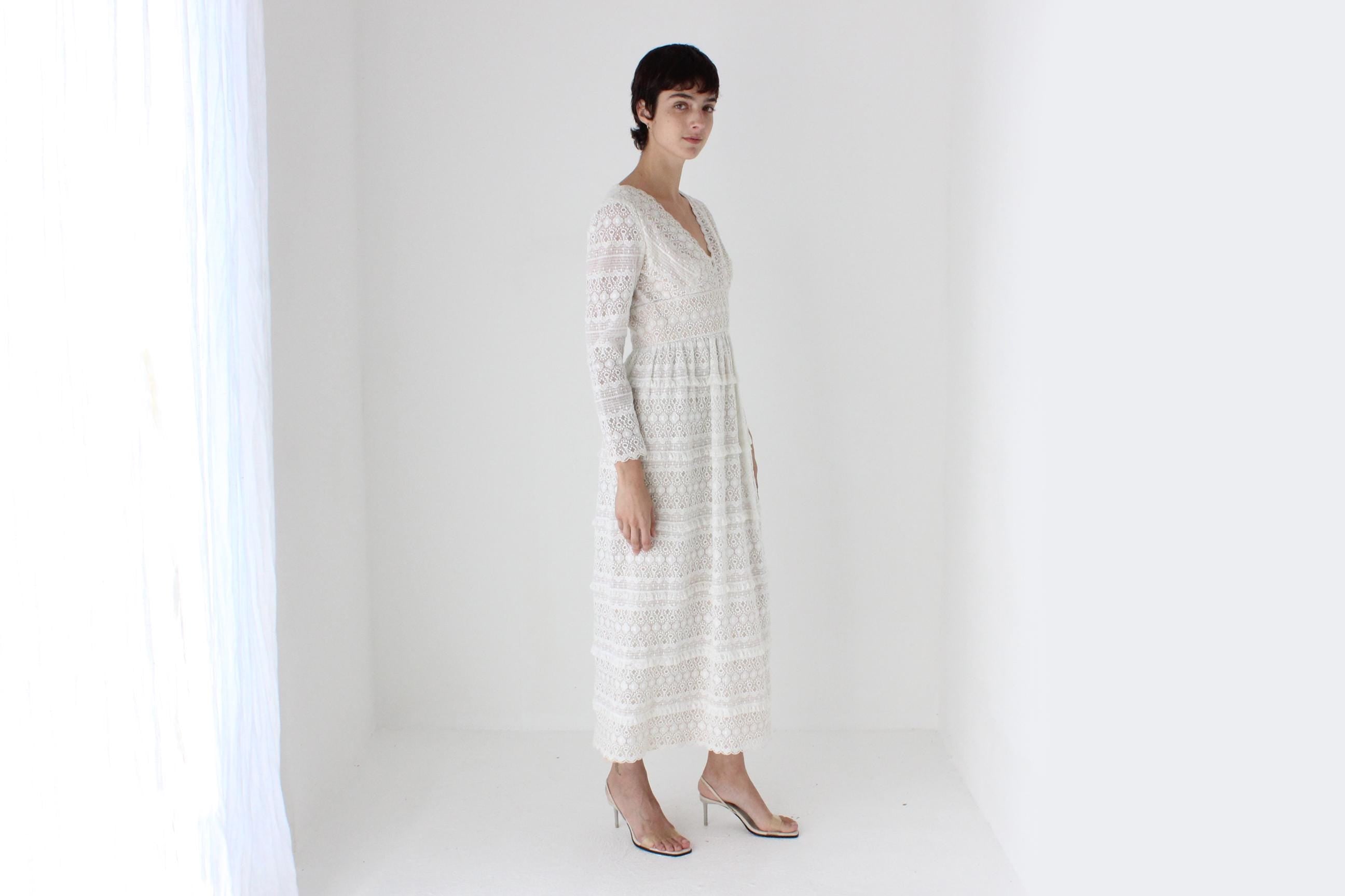 70s Romantica by Victor Costa Fine Tulle Lace Dress
