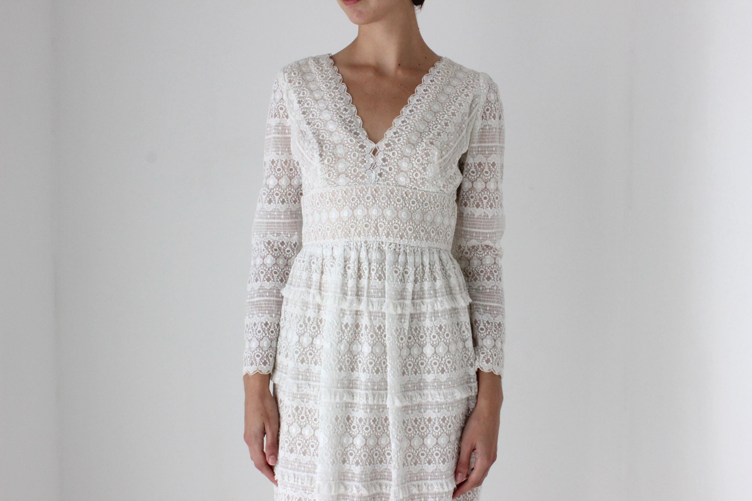 70s Romantica by Victor Costa Fine Tulle Lace Dress